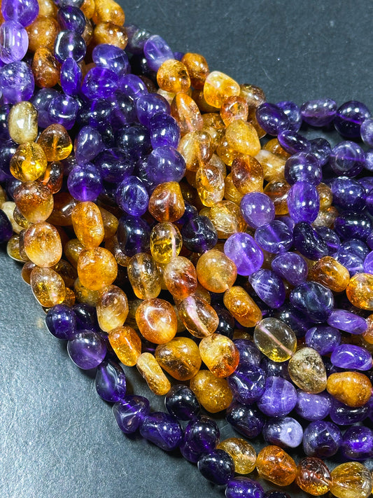 AAA Natural Dark Ametrine Gemstone Bead Freeform Pebble Shape, Gorgeous Natural Purple Orange Color Ametrine Bead, Excellent Quality 15.5"