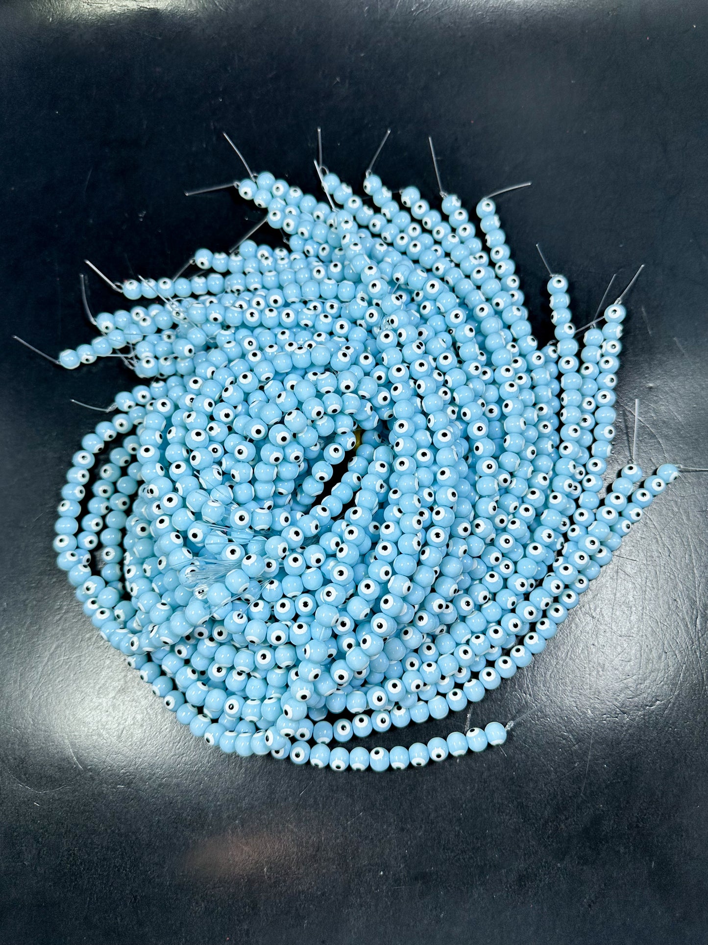 Beautiful Light Blue Evil Eye Glass Beads 6mm 8mm Round Beads, Beautiful Light Blue Evil Eye Amulet Glass Beads, Full Strand Glass Beads