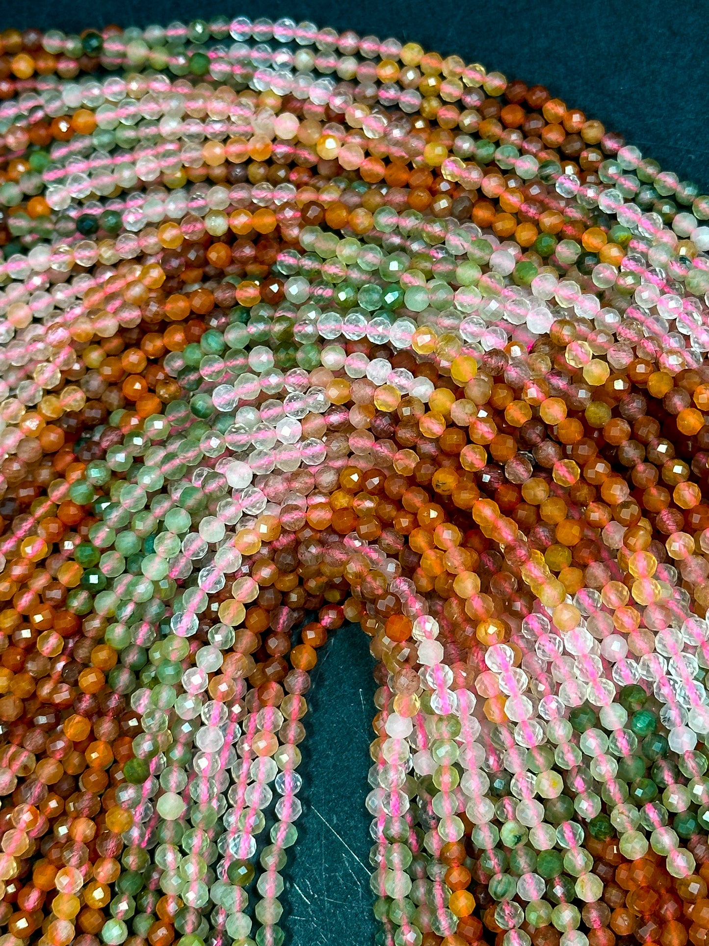 AAA NATURAL Multicolor Rutilated Quartz Gemstone Bead Faceted 3mm Round Beads Beautiful Red Orange Green Color Rutilated Quartz 15.5" Strand