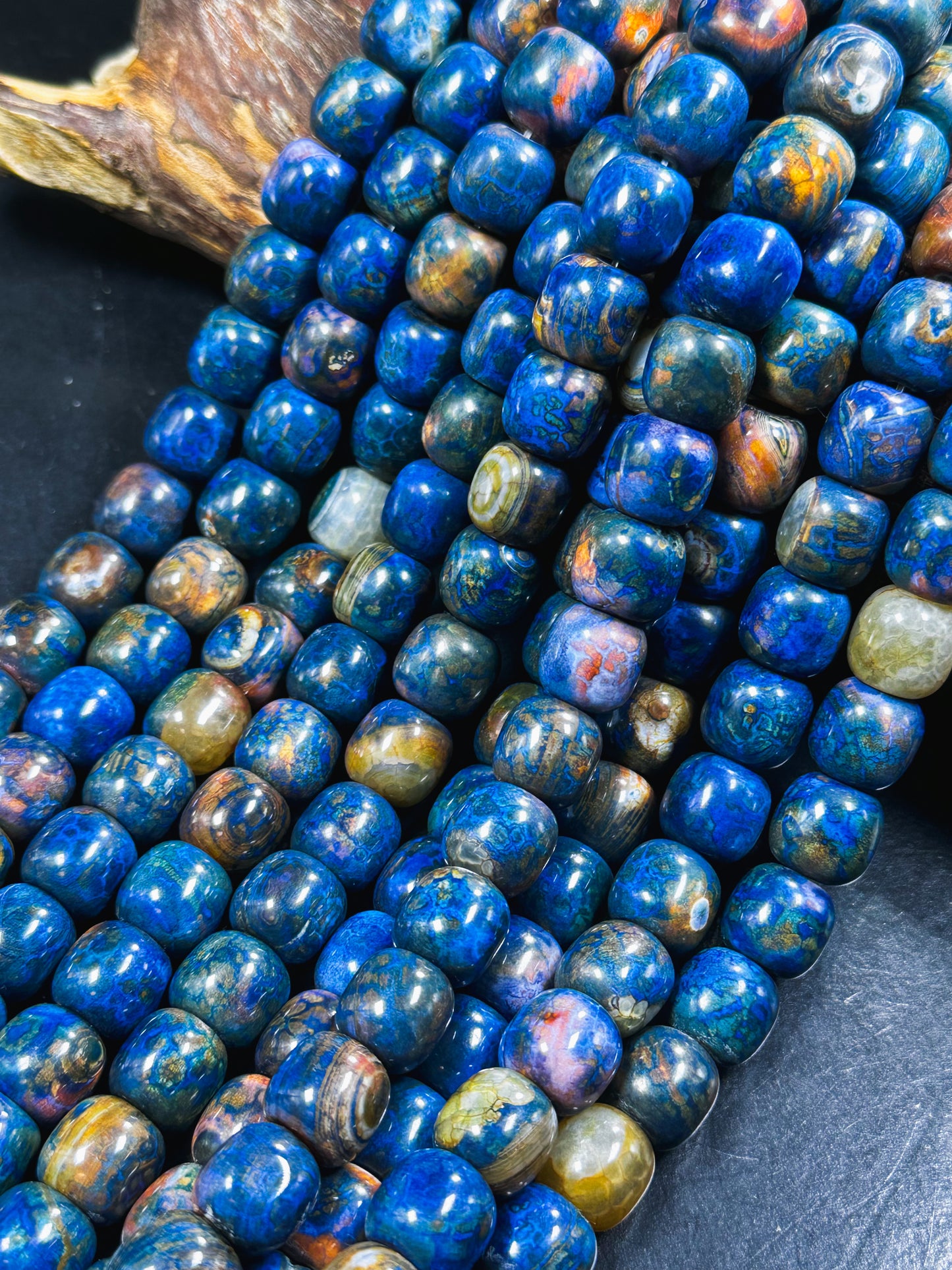Natural Tibetan Gemstone Bead 12x13mm Barrel Shape, Gorgeous Multicolor Blue Color Tibetan Gemstone Beads, Excellent Quality Full Strand 13"