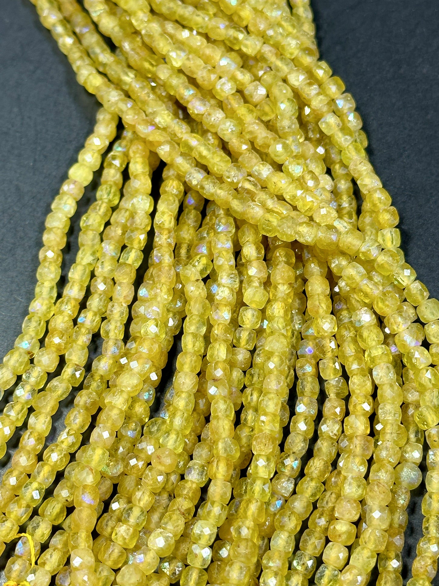 Mystic Natural Yellow Apatite Gemstone Bead Faceted 4mm Cube Shape Bead, Beautiful Yellow Color Loose Mystic Apatite Beads Full Strand 15.5"