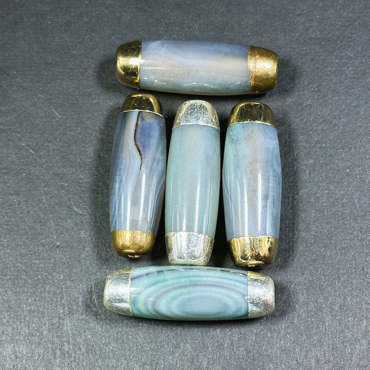 Natural Dragon Skin Agate Gemstone 40x14mm Barrel Shape Bead, Gorgeous Clear Green-Blue Color Stone Beads, Filled Edges, Loose Focal Beads