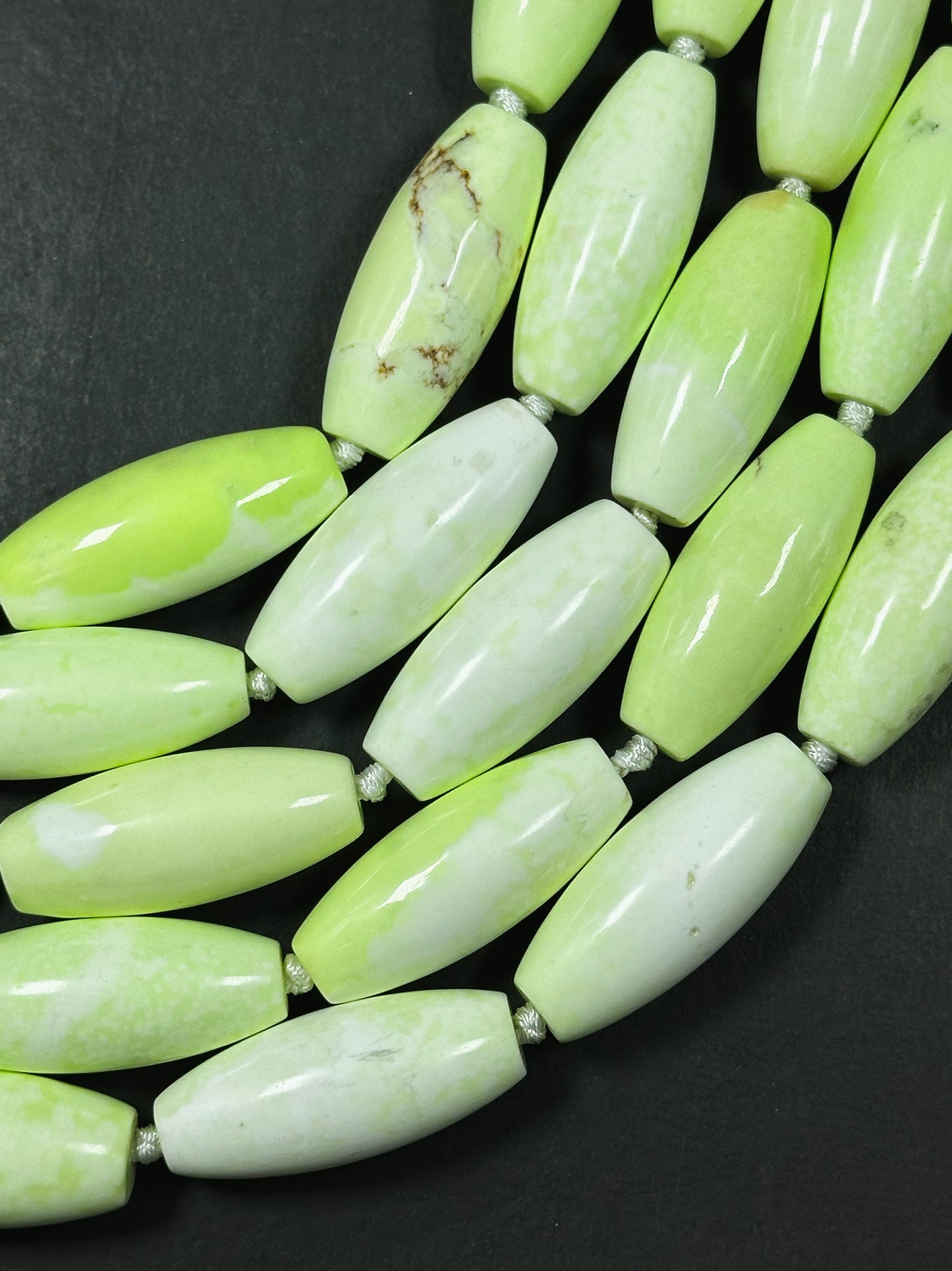 Natural Gaspeite Turquoise Gemstone Bead 39x16mm Barrel Shape Bead, Beautiful Lemon Green Color Gaspeite Turquoise Stone Bead 15.5" Strand