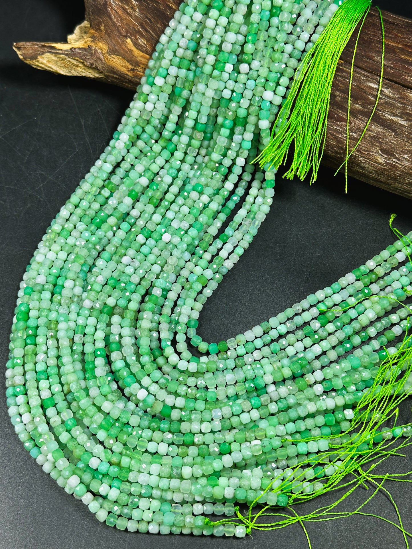 AAA NATURAL Chrysoprase Gemstone Bead Faceted 4mm Cube Shape, Gorgeous Green Color Chrysoprase Gemstone Bead Excellent Quality Beads 15.5"