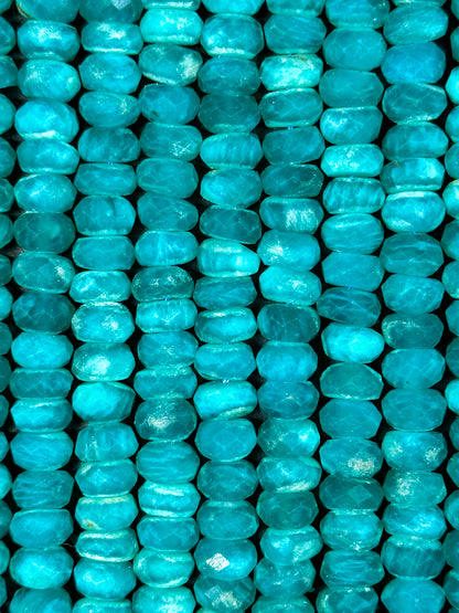 AA+ NATURAL Amazonite Gemstone Bead Faceted 6x4mm 8x5mm Rondelle Shape, Gorgeous Green Blue Color Amazonite Gemstone Bead Full Strand 15.5"