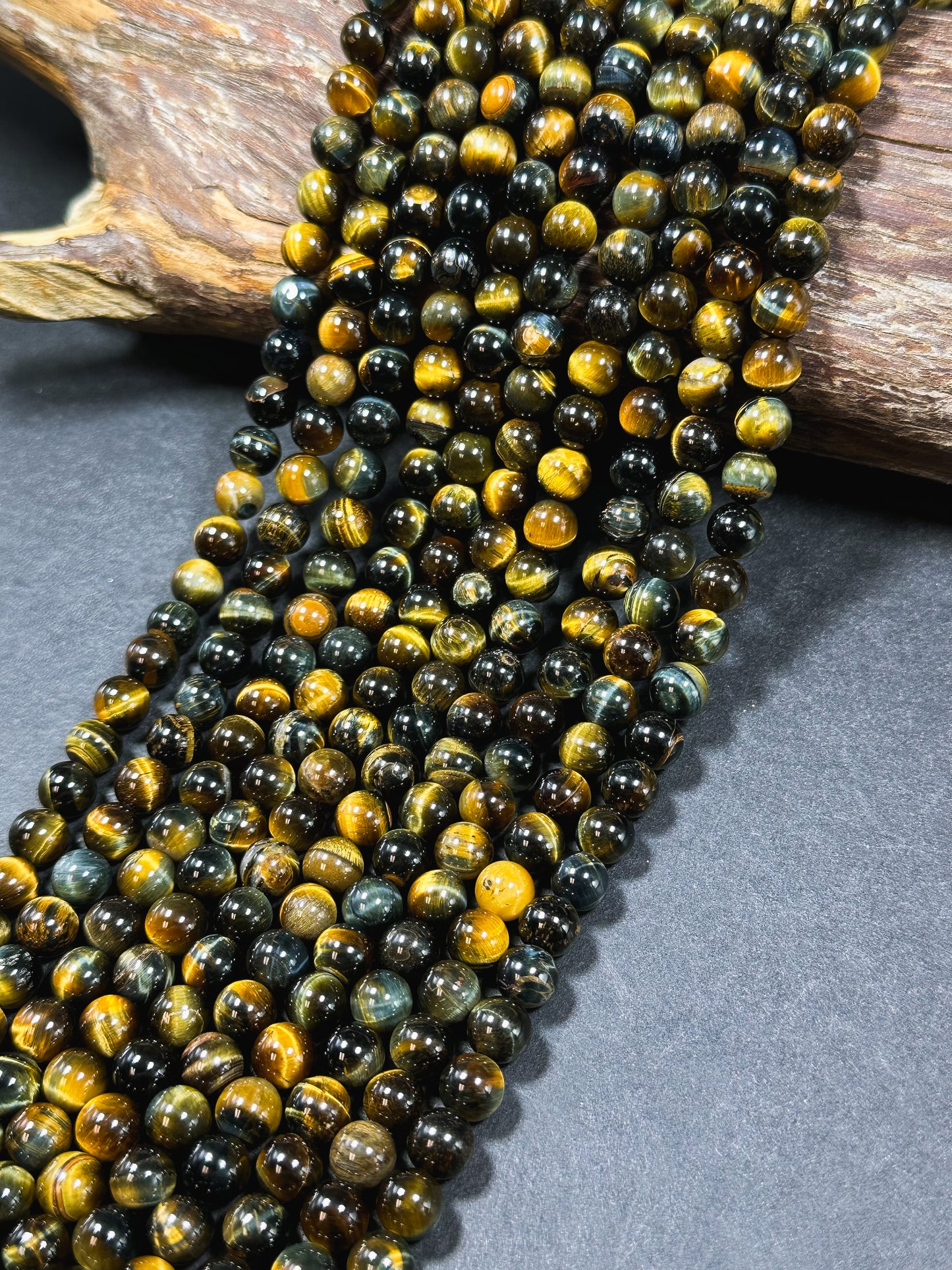 Natural Tiger Eye Gemstone Bead 4mm 6mm 8mm Round Beads, Beautiful Natural Brown Dark Navy Blue Color Tiger Eye Stone Beads 15.5" Strand