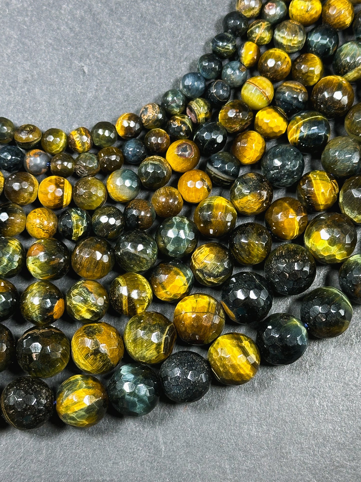 Natural Tiger Eye Gemstone Bead Faceted 6mm 8mm 10mm Round Beads, Beautiful Natural Brown Navy Blue Color Tiger Eye Stone Beads 15.5" Strand