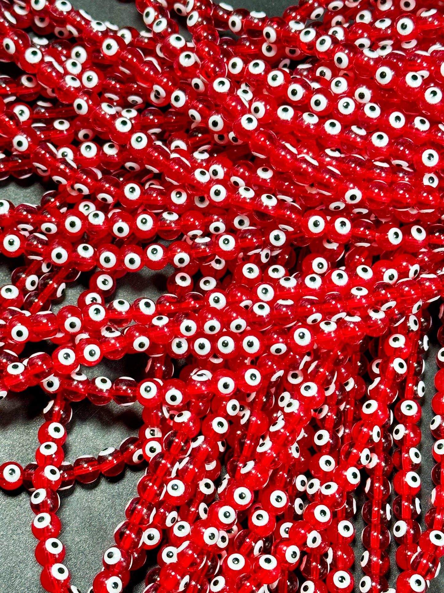 Beautiful Red Evil Eye Glass Beads 6mm Round Beads, Beautiful Red Clear Color Evil Eye Amulet Glass Beads, Full Strand Glass Beads