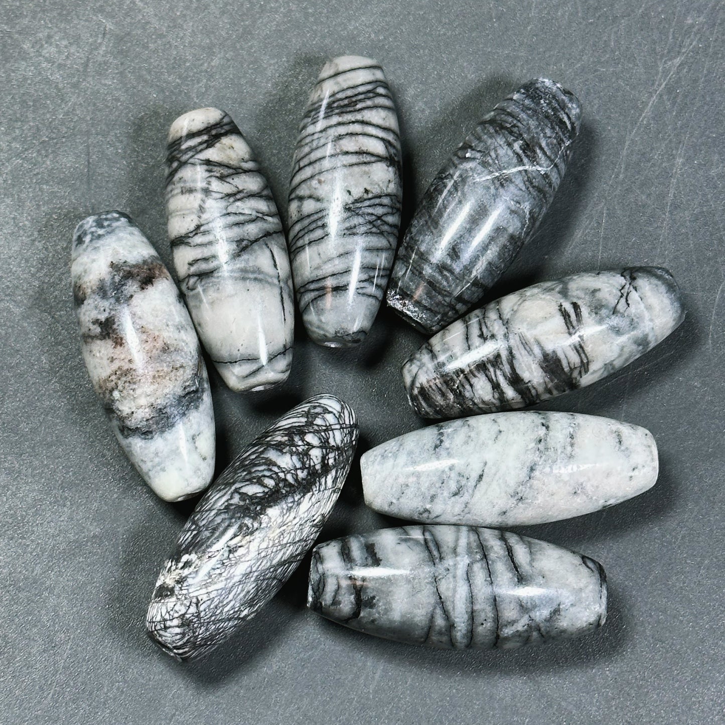 AAA Natural Spider Web Jasper Gemstone Bead 40x15mm Barrel Shape, Beautiful Black Gray White Color Web Jasper Gemstone Beads, LOOSE BEADS