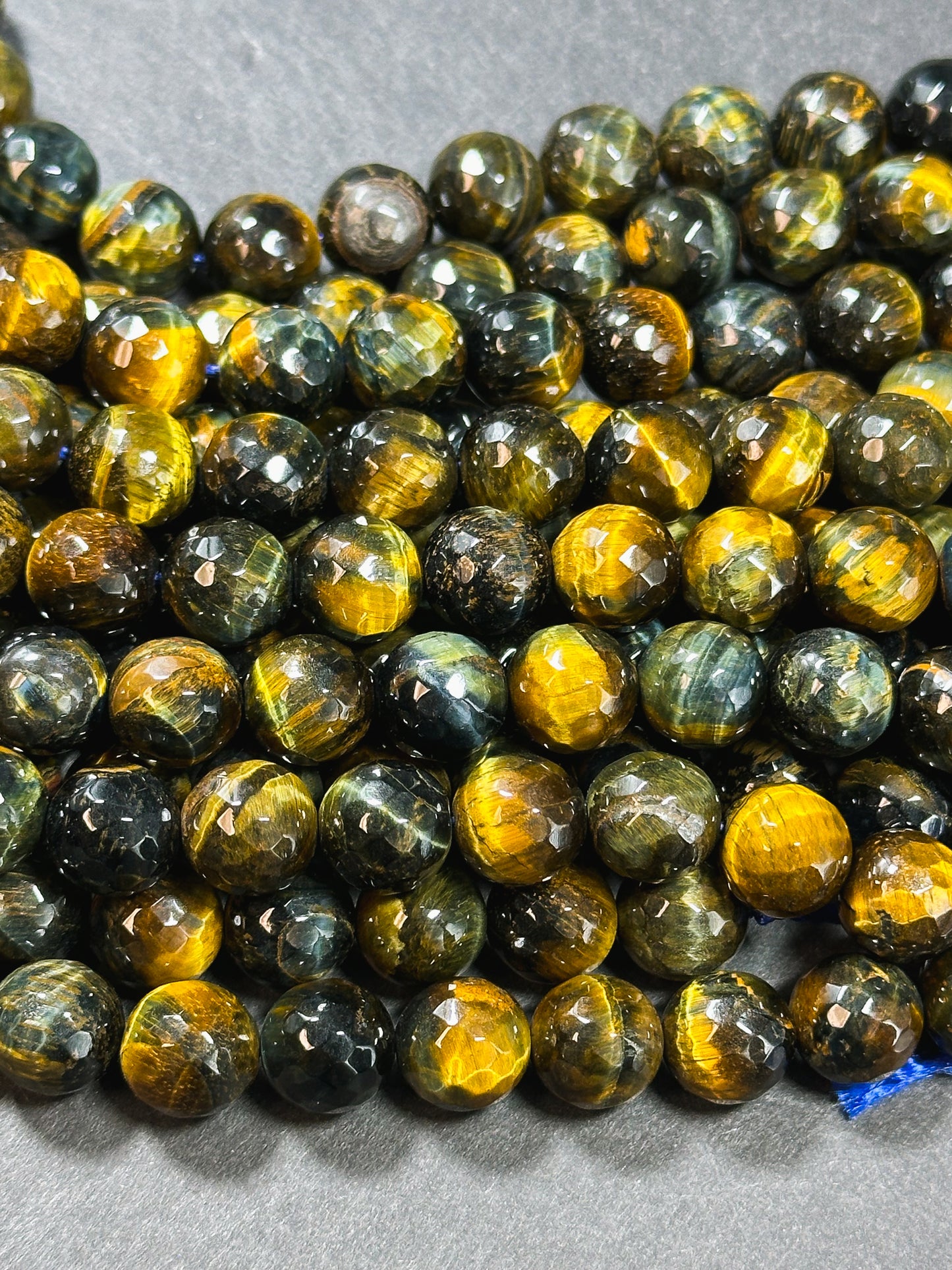 Natural Tiger Eye Gemstone Bead Faceted 6mm 8mm 10mm Round Beads, Beautiful Natural Brown Navy Blue Color Tiger Eye Stone Beads 15.5" Strand