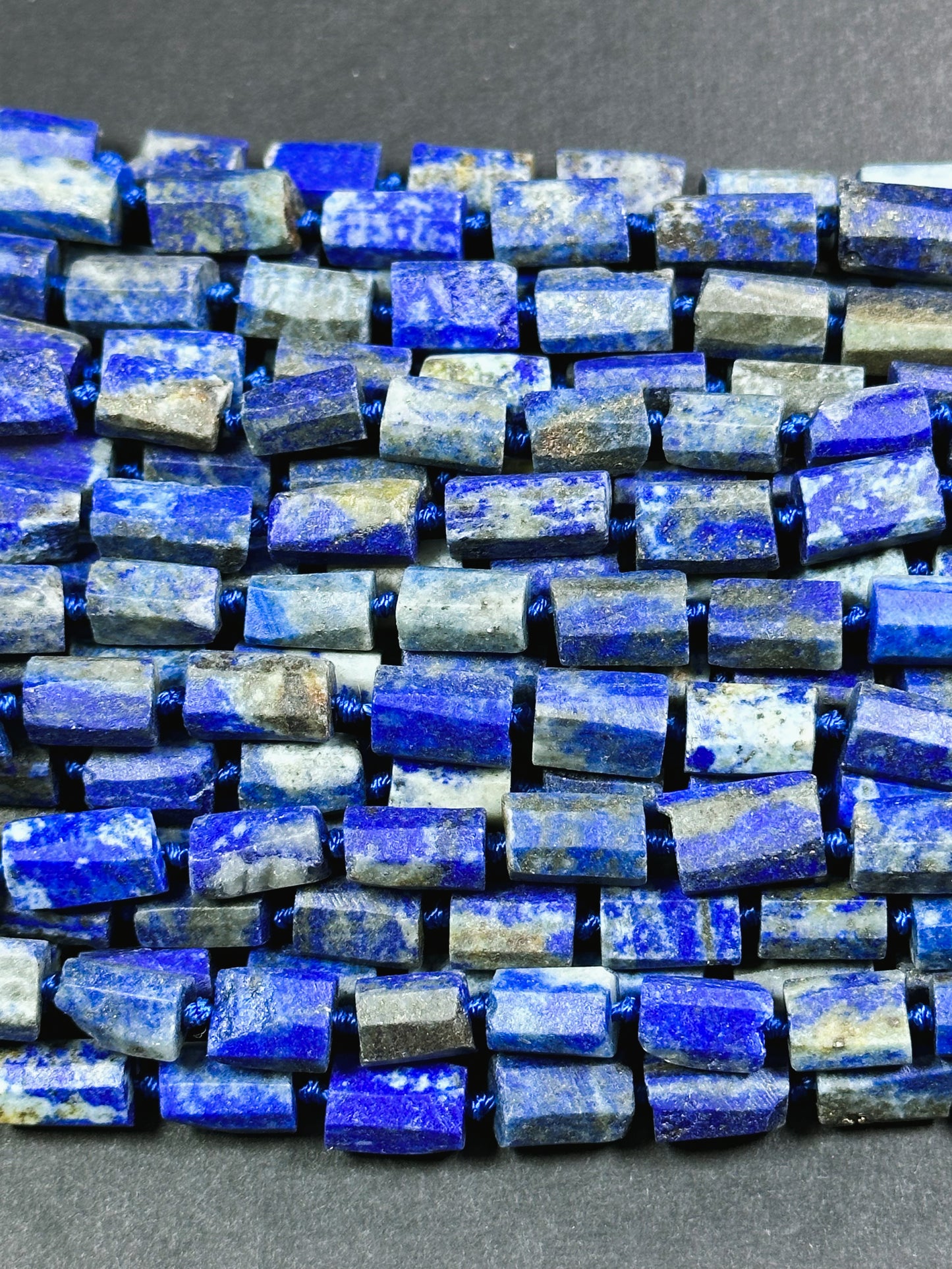 Natural Matte Lapis Lazuli Gemstone Faceted 12x8mm Tube Shape Bead, Beautiful Natural Blue Color Matte Lapis Gemstone Bead Full Strand 15.5"