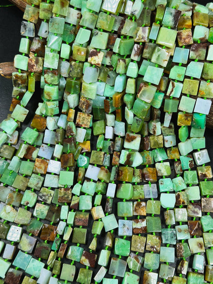 Natural Chrysoprase Gemstone Bead 9-10mm Square Shape, Beautiful Natural Green Brown Color Chrysoprase Bead, Great Quality Full Strand 15.5