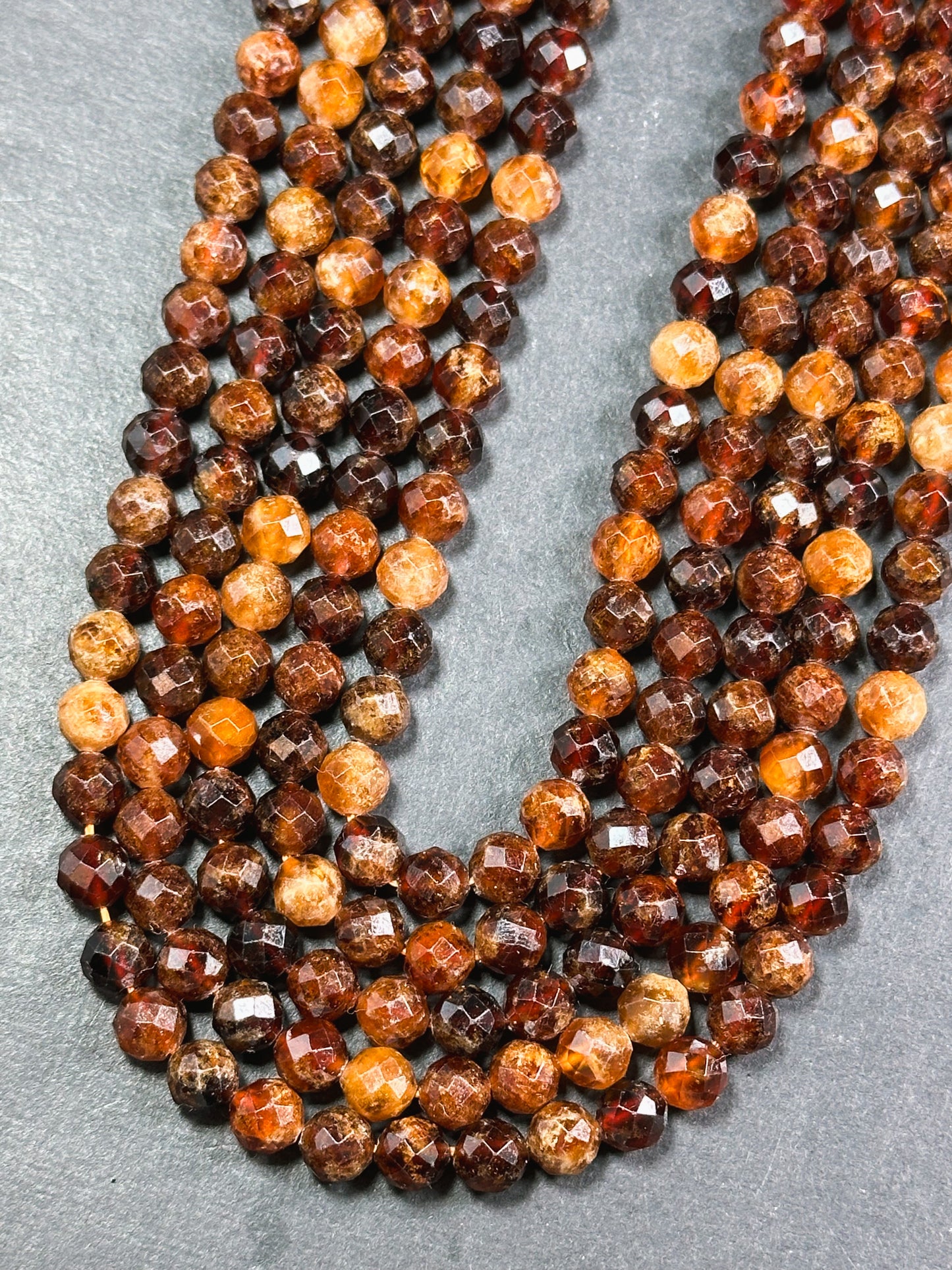 AA Natural Hessonite Orange Garnet Gemstone Bead Faceted 7mm 9mm Round Bead, Gorgeous Orange Brown Color Hessonite Garnet Bead, 15.5" Strand