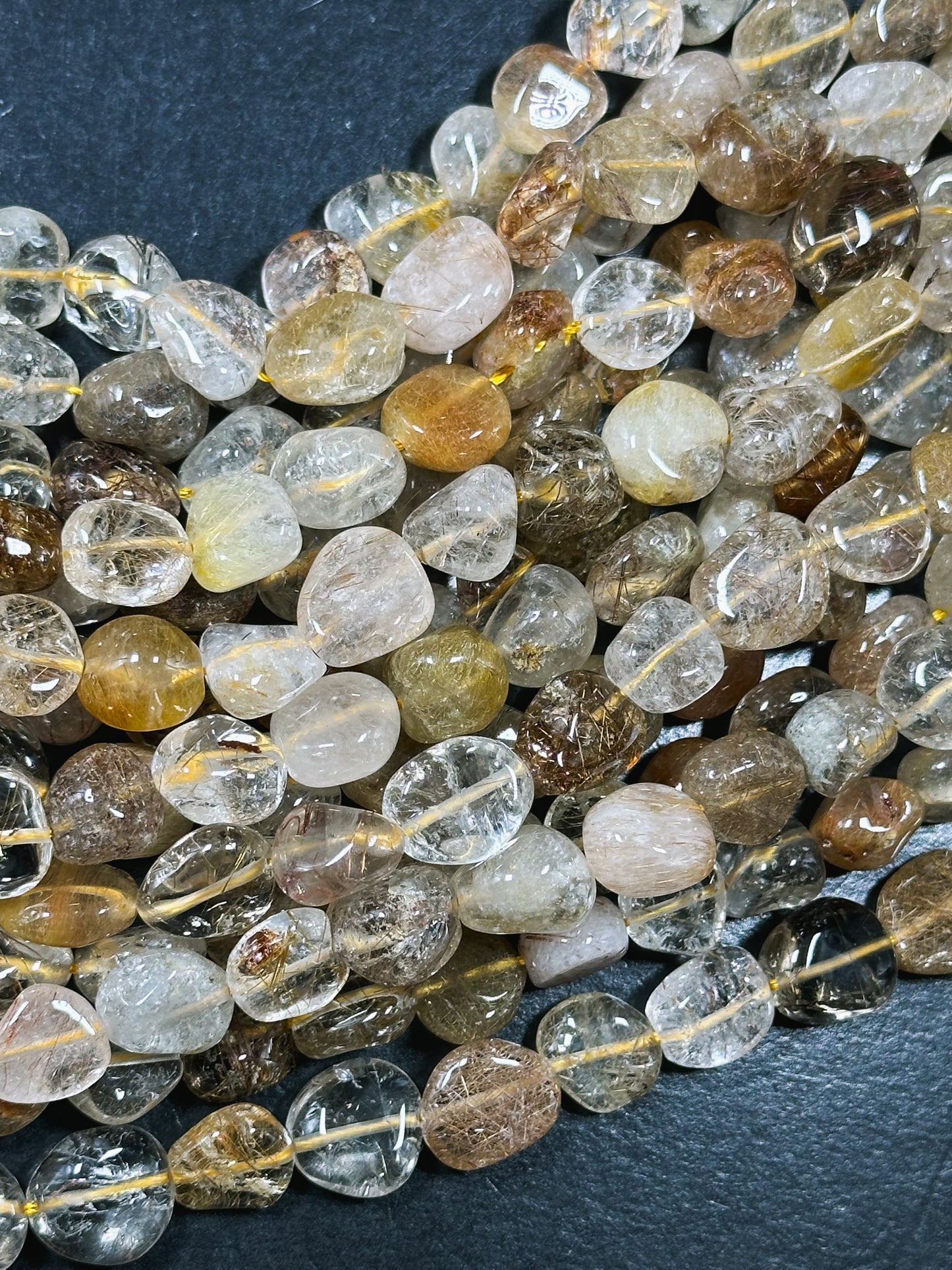 Natural Rutilated Quartz Gemstone Bead 10-13mm Freeform Pebble Shape, Gorgeous Natural Color Rutilated Quartz Excellent Quality 15.5" Strand