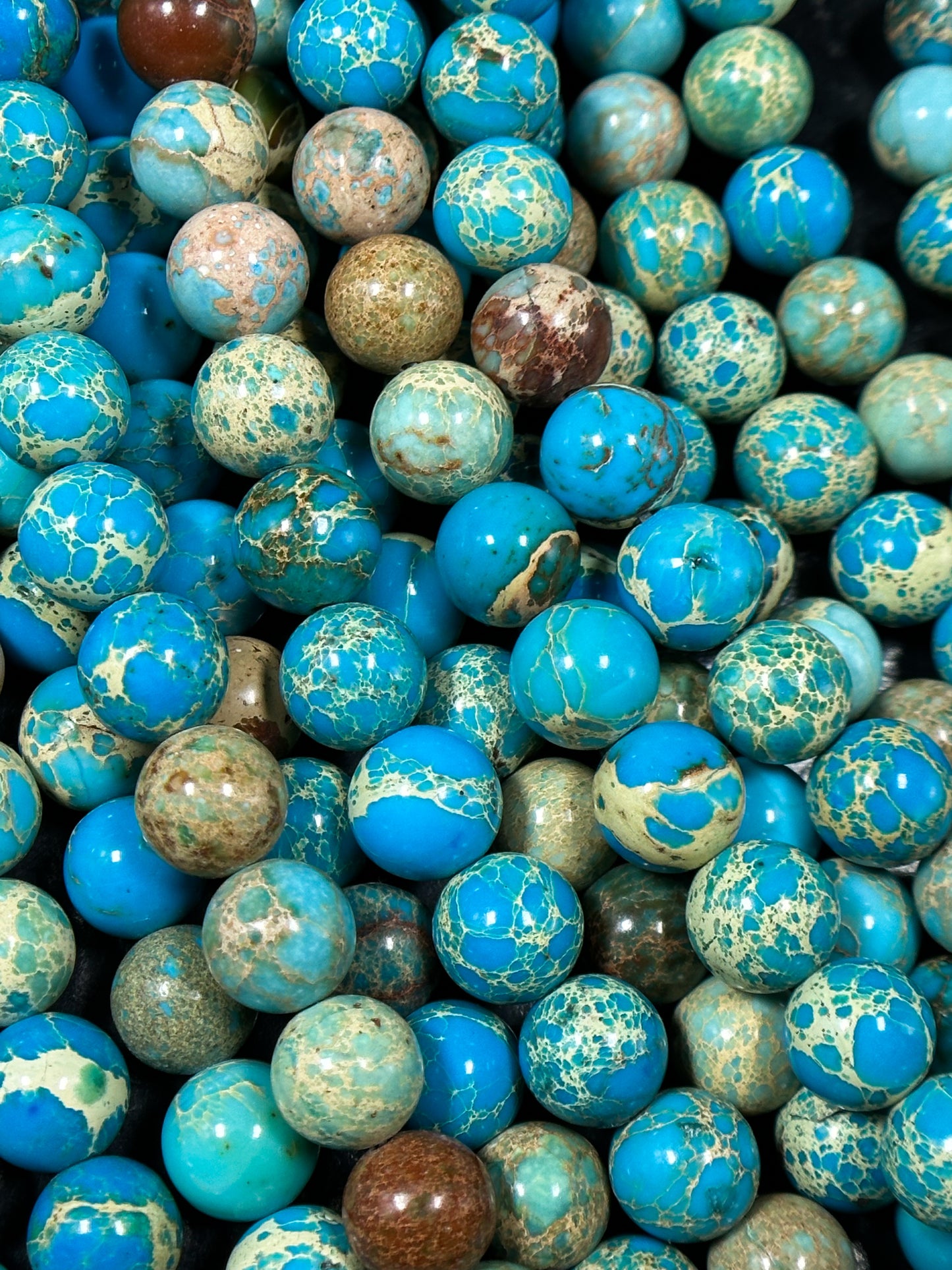 Natural Sea Sediment Jasper Gemstone Bead 6mm 8mm 10mm Round Beads, Beautiful Turquoise Blue Color Imperial Jasper Beads Full Strand 15.5"
