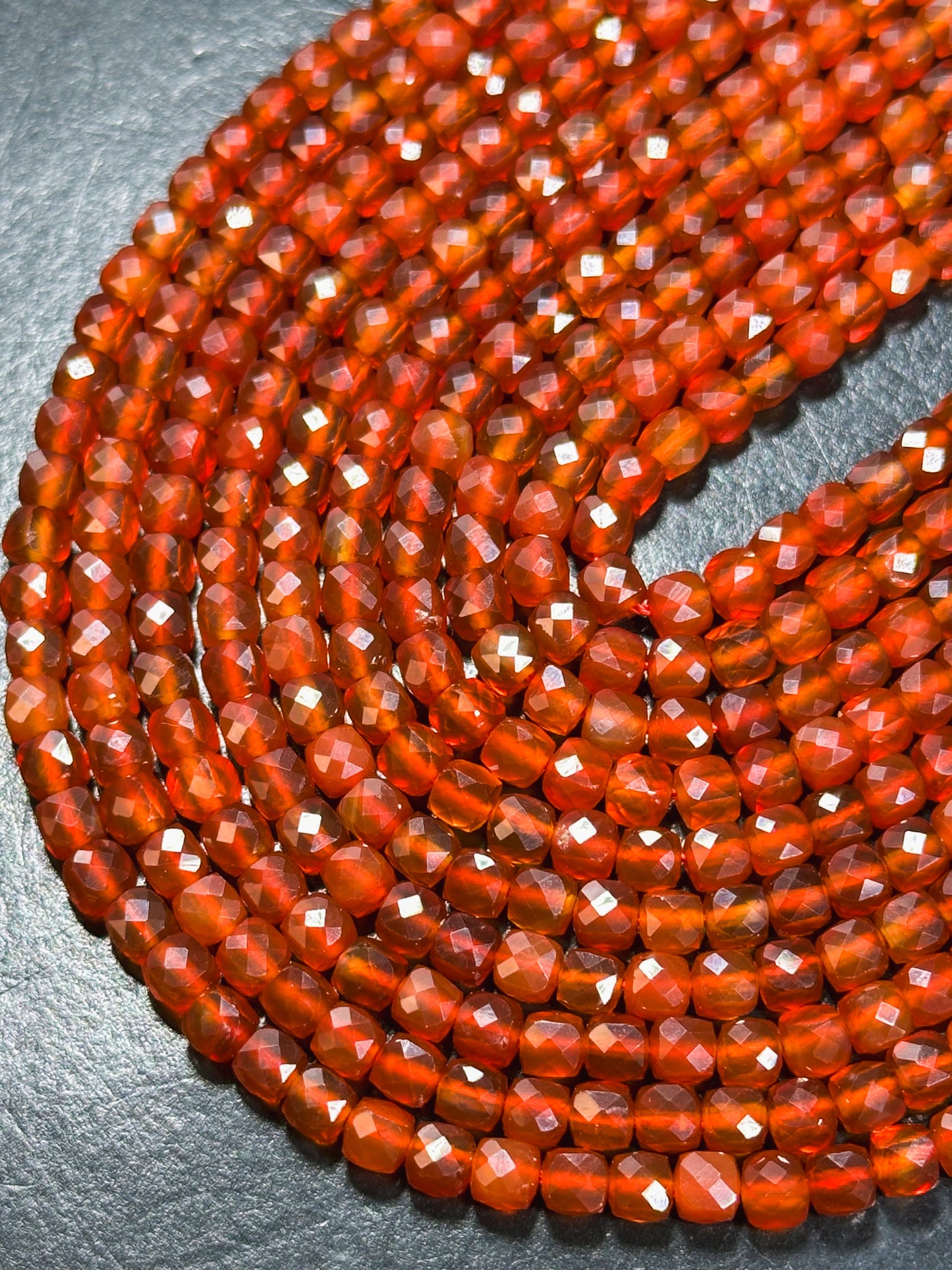 AAA Natural Carnelian Gemstone Bead Faceted 4mm Cube Shape Bead, Beautiful Natural Red Orange Color Carnelian Stone Beads Full Strand 15.5"
