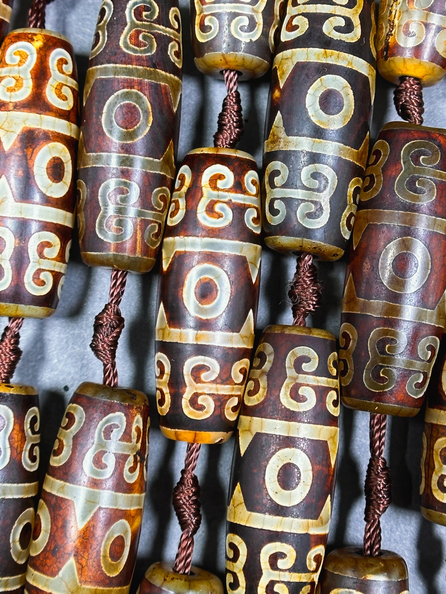 Natural Tibetan Gemstone Bead 39x13mm Barrel Shape Bead, Beautiful Brown Hand Painted Design Tibetan Beads, Great Quality Full Strand 15.5"