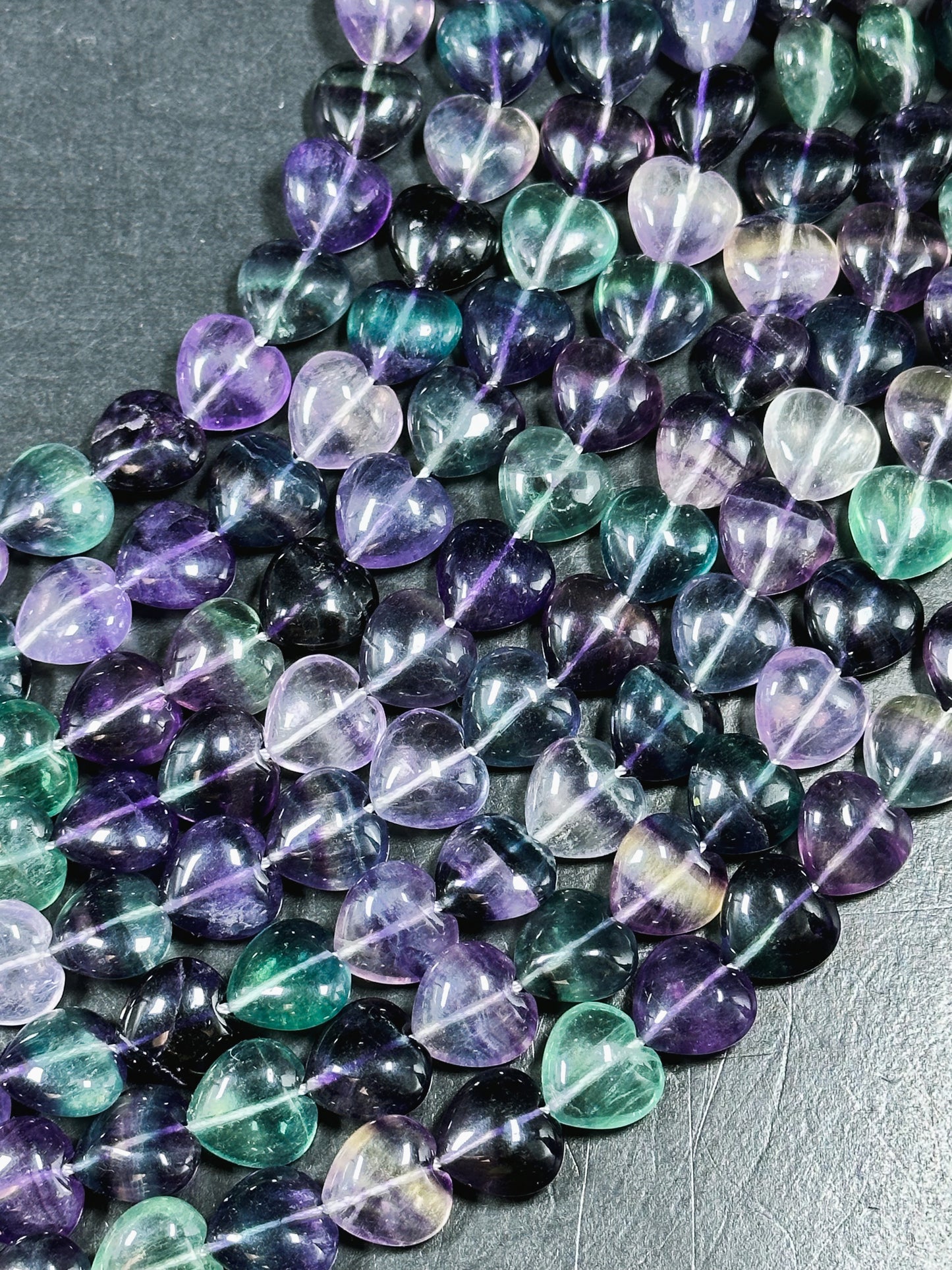 AAA NATURAL Fluorite Gemstone Bead 14mm Heart Shape Bead, Gorgeous Natural Purple Green Clear Color Fluorite Gemstone Bead Full Strand 15.5"