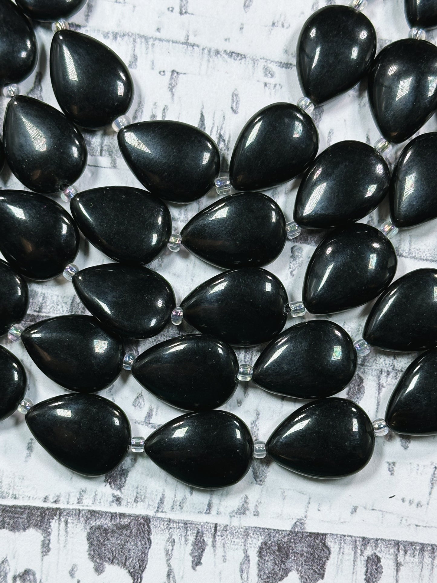 Natural Black Onyx Gemstone Bead 17x13mm Teardrop Shape Bead, Beautiful Natural Black Color Onyx Gemstone Beads, Full Strand 15.5"