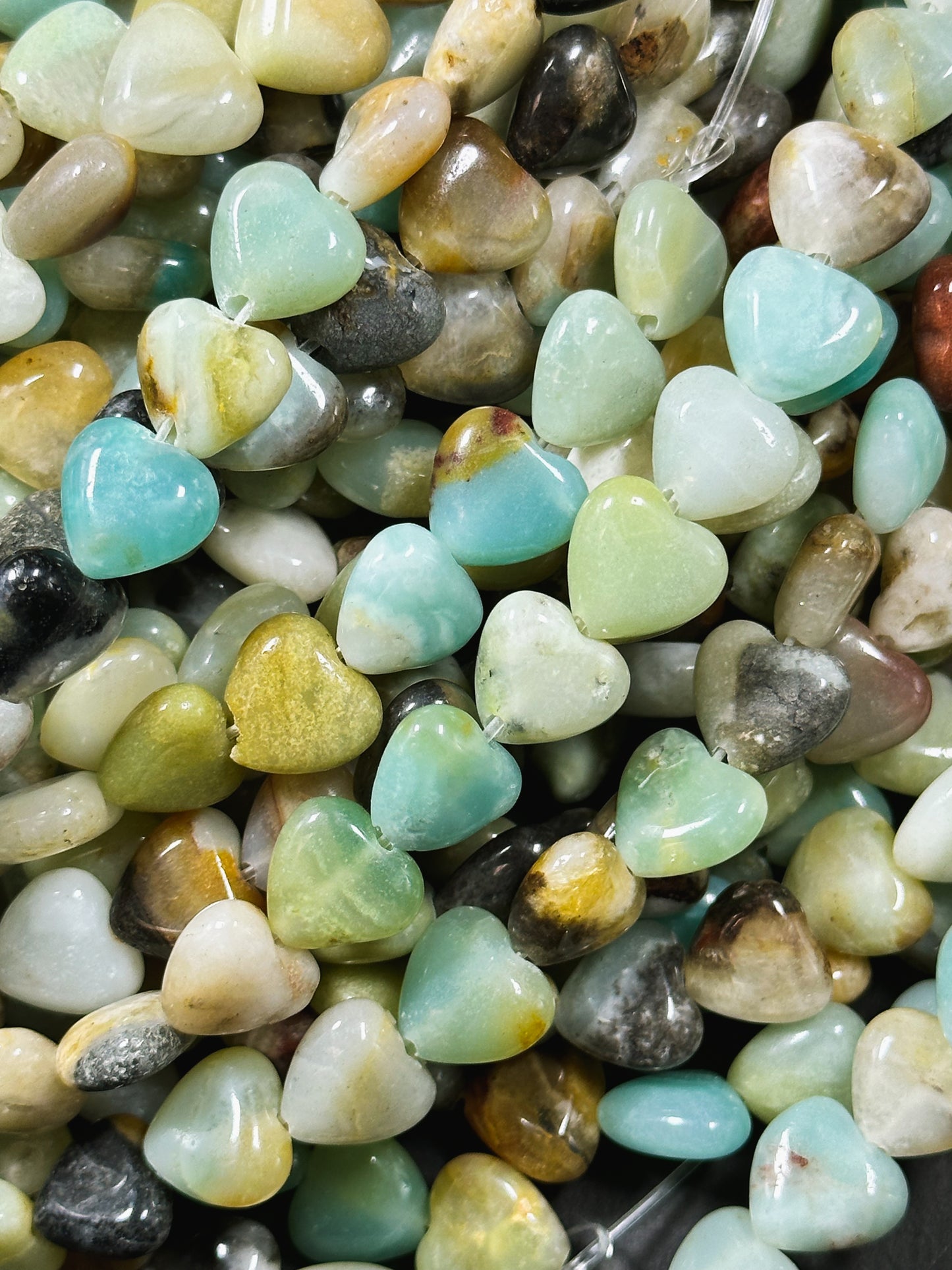 Natural Flower Amazonite Gemstone Bead 10mm Heart Shape, Beautiful Natural Blue Brown Color Amazonite Bead, Great Quality Full Strand 15.5"