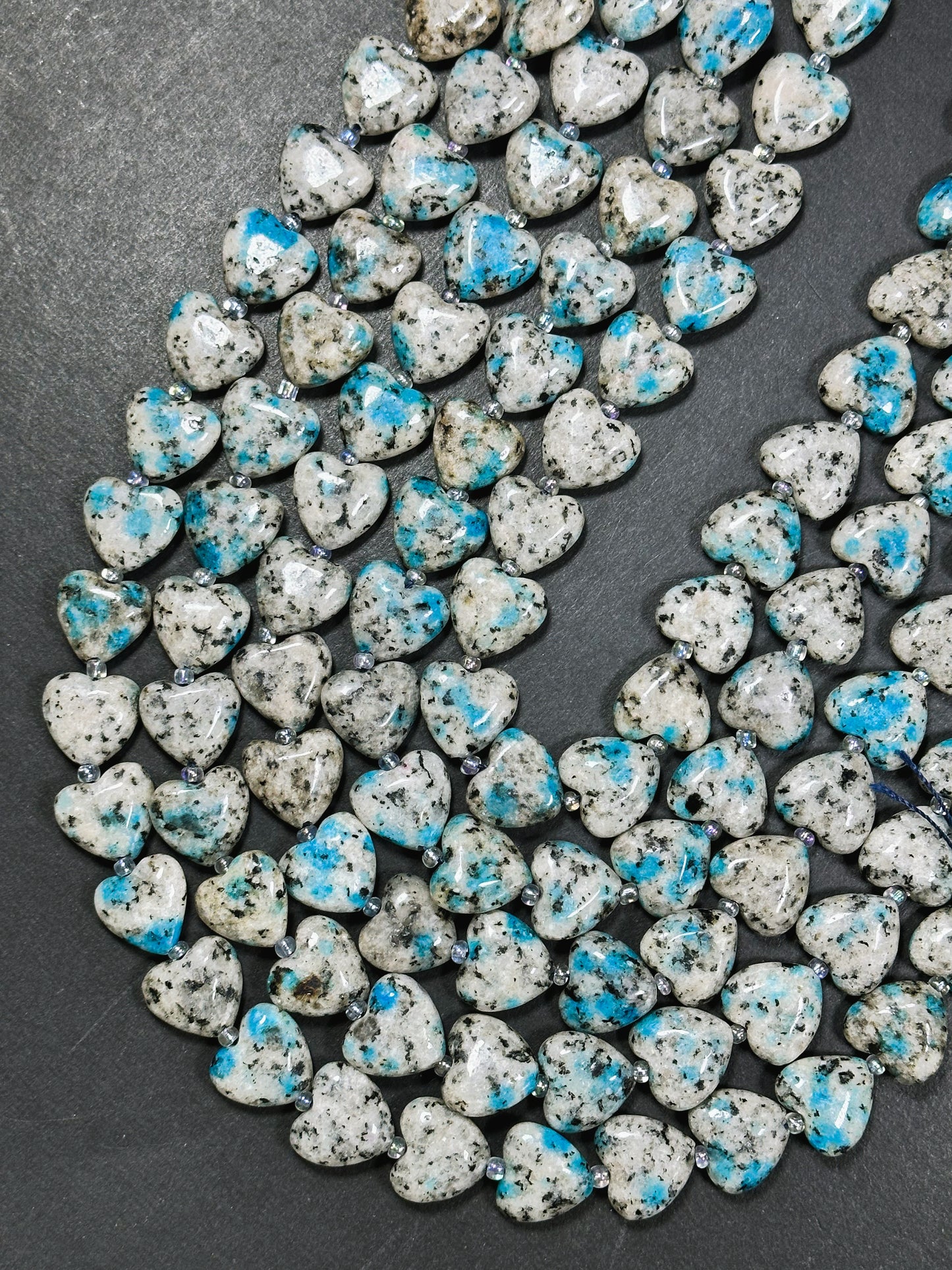 Natural K2 Stone Bead 14x15mm Heart Shape Bead, Beautiful Natural Gray Blue Color K2 Granite Jasper Bead, Great Quality Full Strand 15.5"
