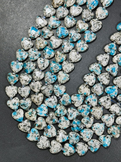 Natural K2 Stone Bead 14x15mm Heart Shape Bead, Beautiful Natural Gray Blue Color K2 Granite Jasper Bead, Great Quality Full Strand 15.5"