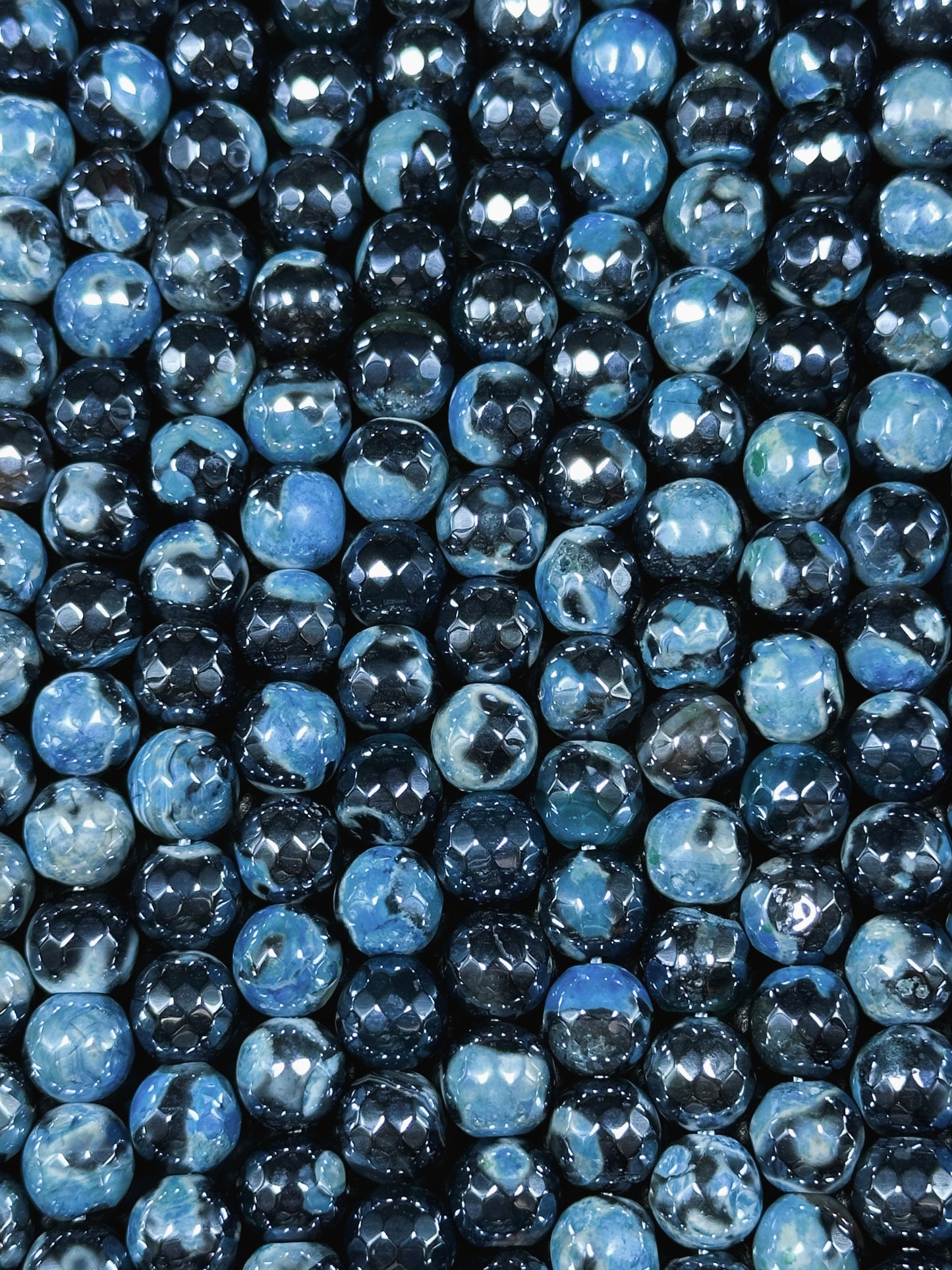 Mystic Natural Tibetan Agate Gemstone Bead Faceted 8mm 10mm Round Beads, Beautiful Mystic Light Sky Blue Agate Stone Bead, Full Strand 15.5"