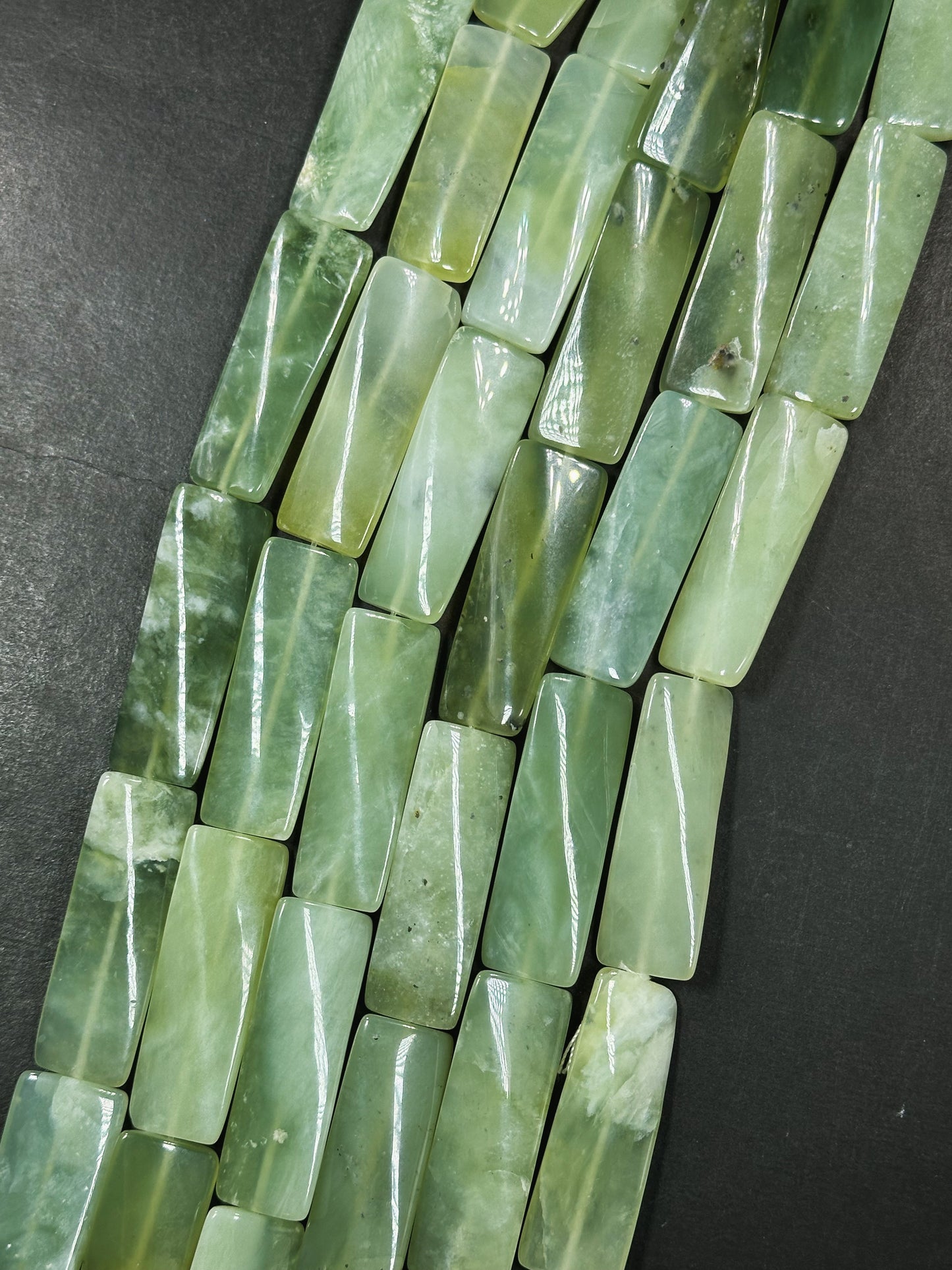 Natural Burma Jade Gemstone Bead 40x10mm Rectangle Shape Bead, Beautiful Natural Green Color Burmese Jade Gemstone Bead, Full Strand 15.5"