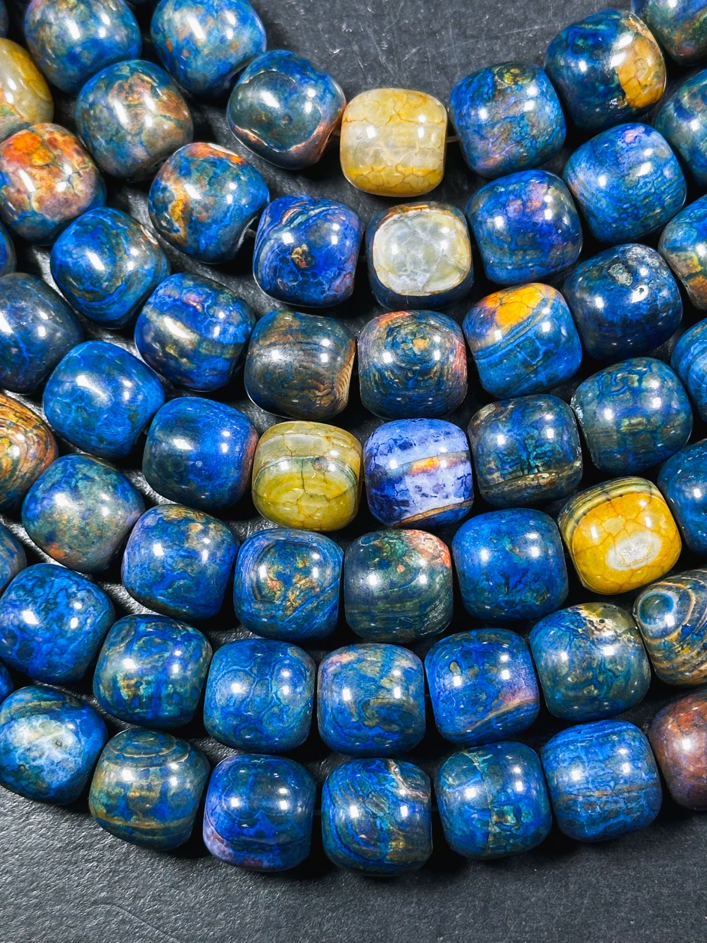 Natural Tibetan Gemstone Bead 12x13mm Barrel Shape, Gorgeous Multicolor Blue Color Tibetan Gemstone Beads, Excellent Quality Full Strand 13"