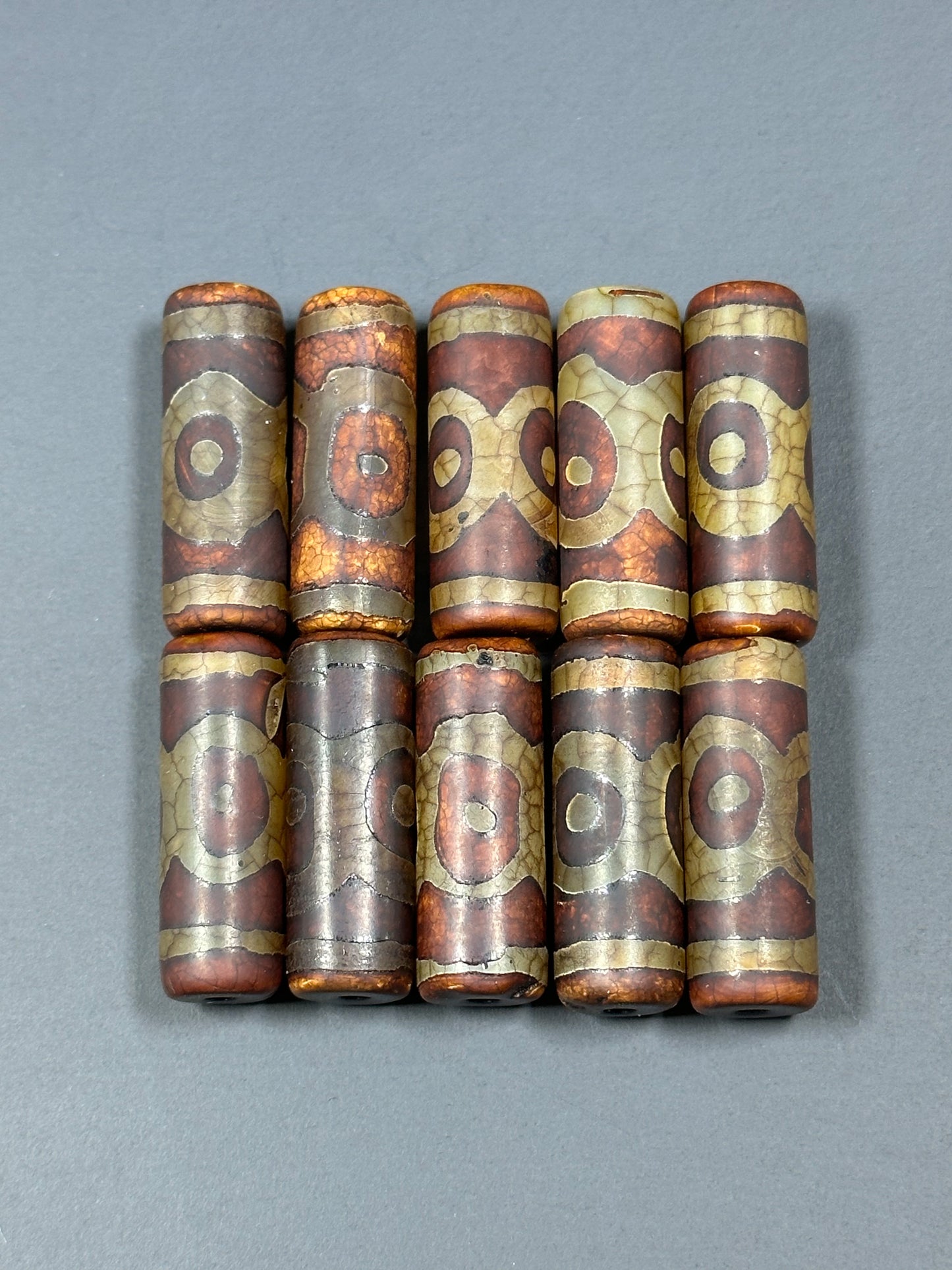 NATURAL Hand Painted Tibetan Agate Stone Bead 30x10mm Tube Shape Bead, Beautiful Brown Color Hand Painted Tibetan LOOSE Beads