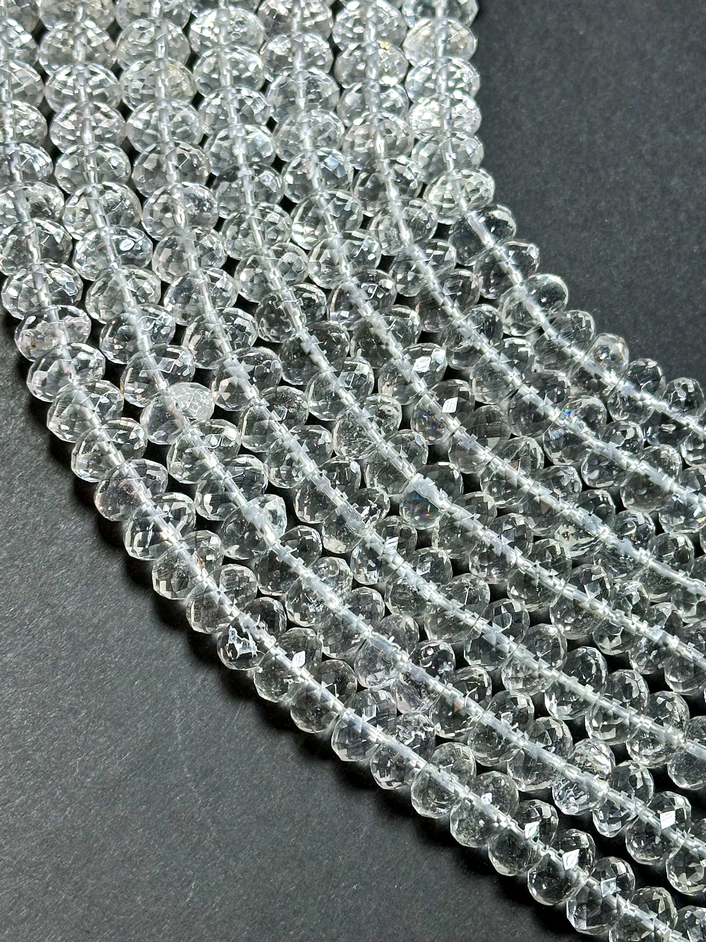 Natural Clear Rock Crystal Quartz Faceted 9x5mm Rondelle Beads, Gorgeous Natural Clear Crystal Quartz Gemstone Bead, Excellent Quality 15.5"