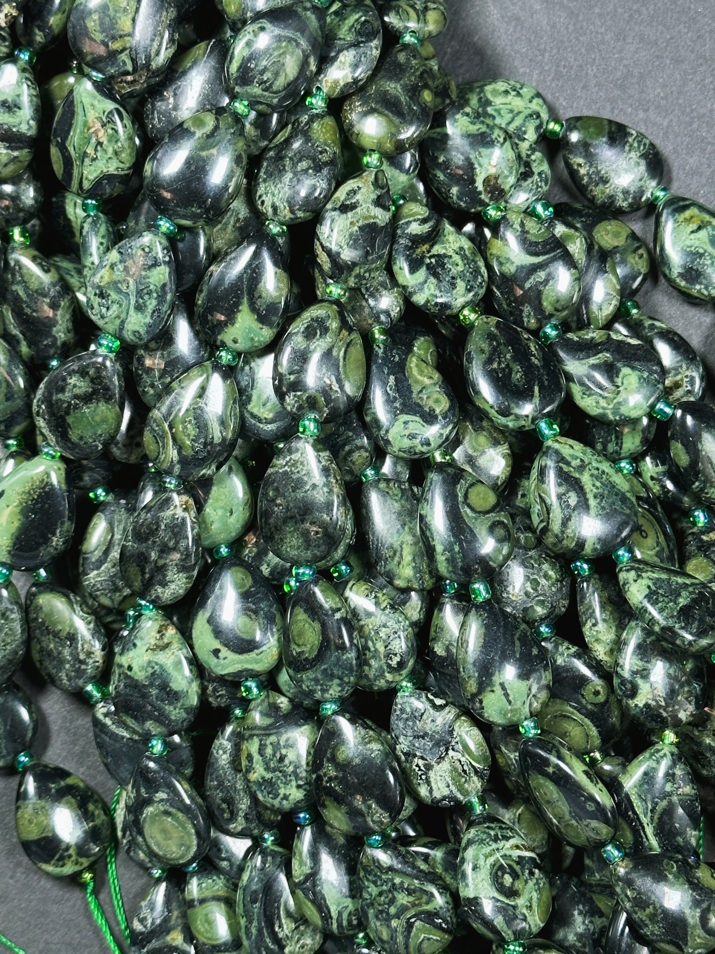Natural Kambaba Jasper Gemstone Bead 18x13mm Teardrop Shape, Beautiful Natural Green Black Color Jasper Bead Great Quality Full Strand 15.5"