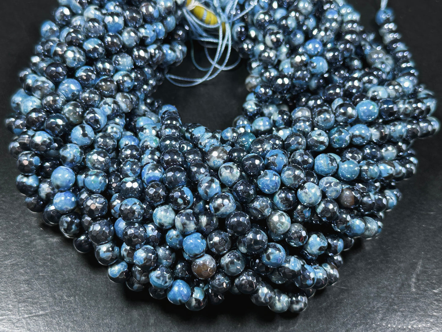 Mystic Natural Tibetan Agate Gemstone Bead Faceted 8mm 10mm Round Beads, Beautiful Mystic Light Sky Blue Agate Stone Bead, Full Strand 15.5"