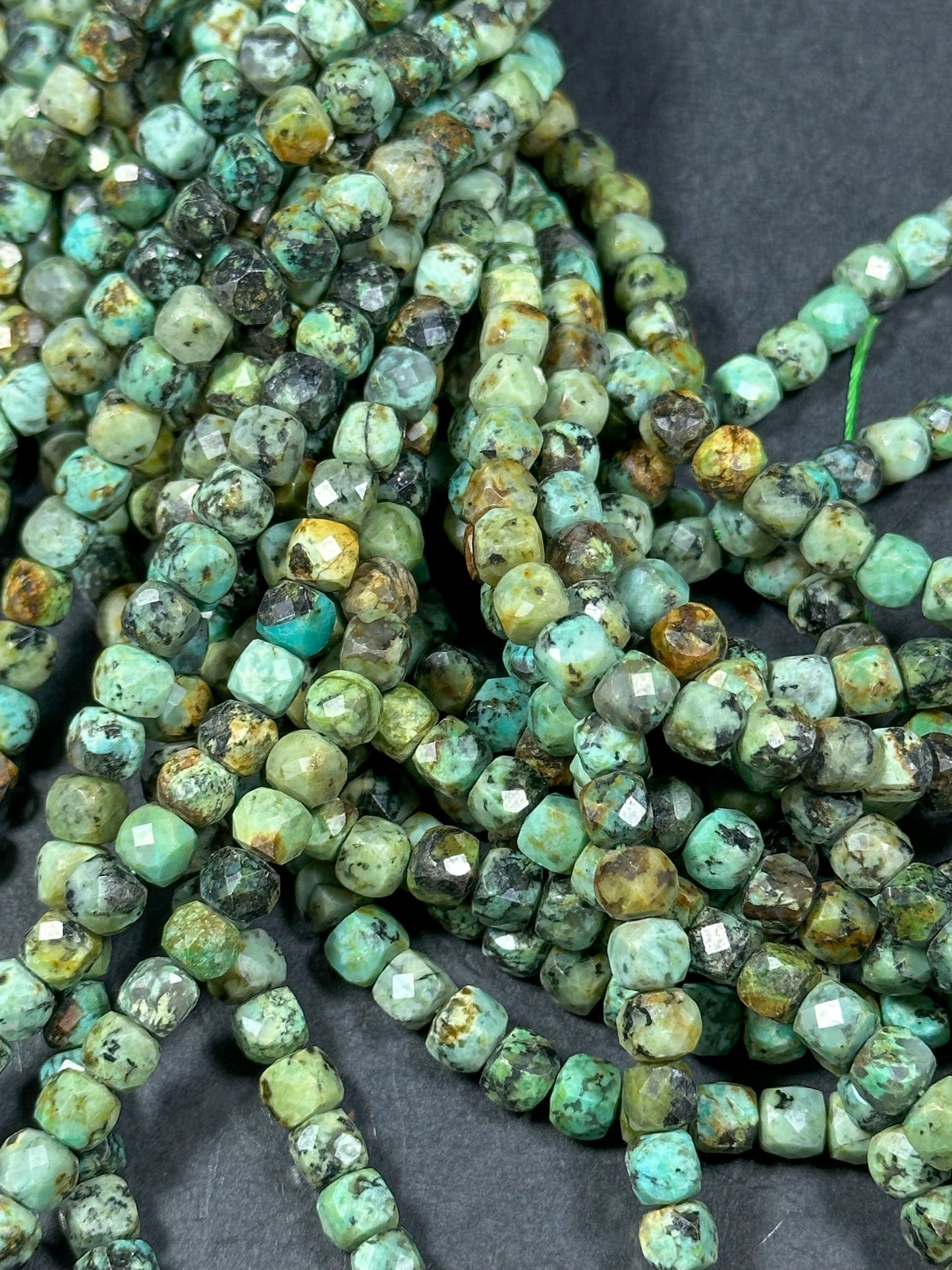 NATURAL African Turquoise Gemstone Bead Faceted 5mm Cube Shape Bead, Beautiful Green Blue Color African Turquoise Gemstone Full Strand 15.5"