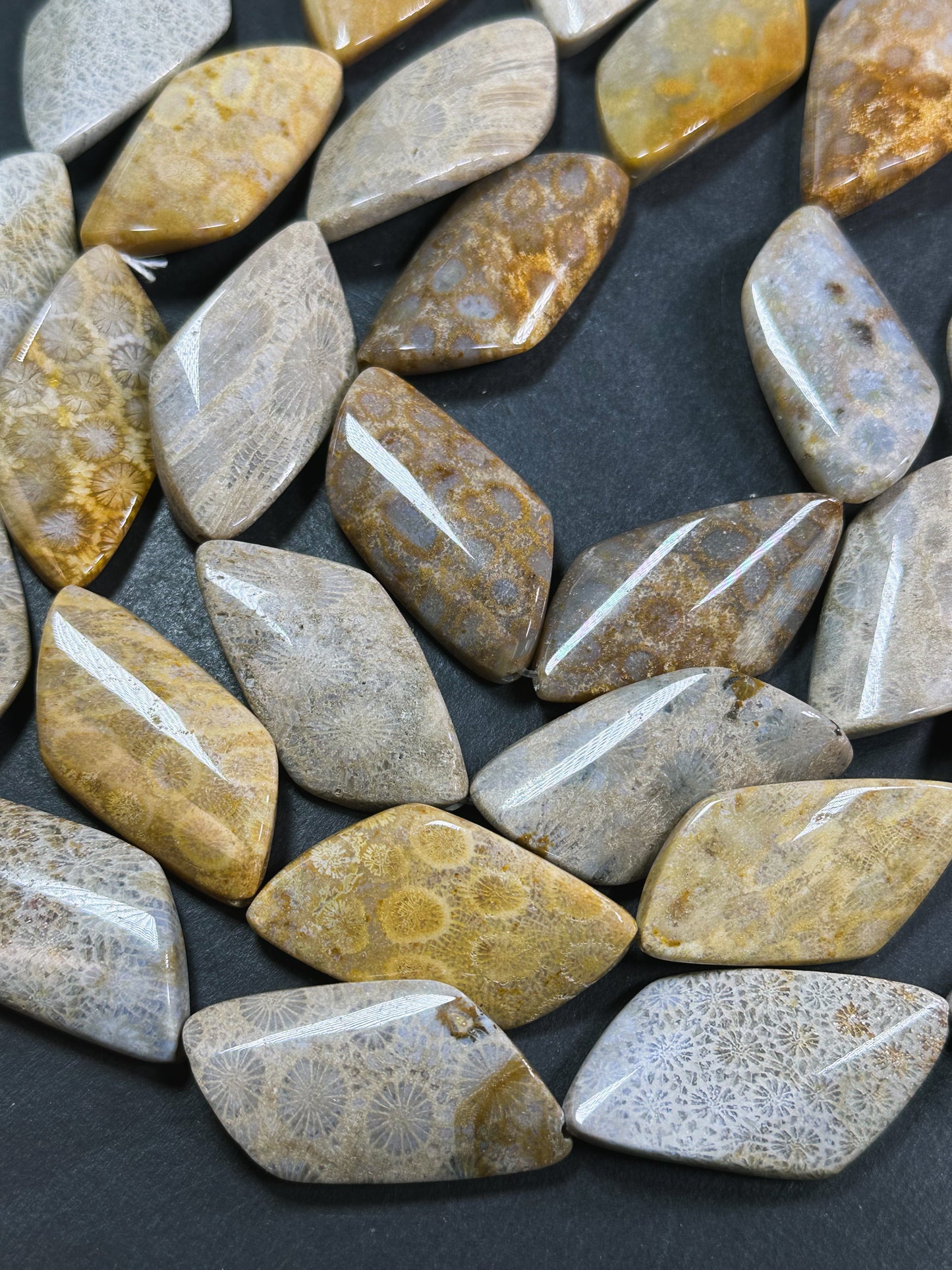 Natural Fossil Coral Gemstone Bead 43x24mm Curved Diamond Shape, Beautiful Natural Beige Orange Color Fossil Coral Beads, Full Strand 15.5"