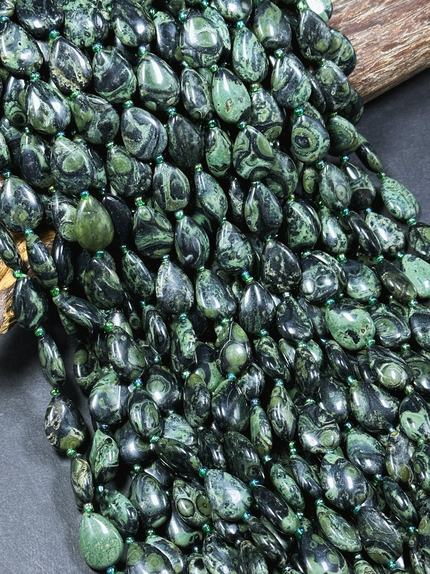 Natural Kambaba Jasper Gemstone Bead 18x13mm Teardrop Shape, Beautiful Natural Green Black Color Jasper Bead Great Quality Full Strand 15.5"