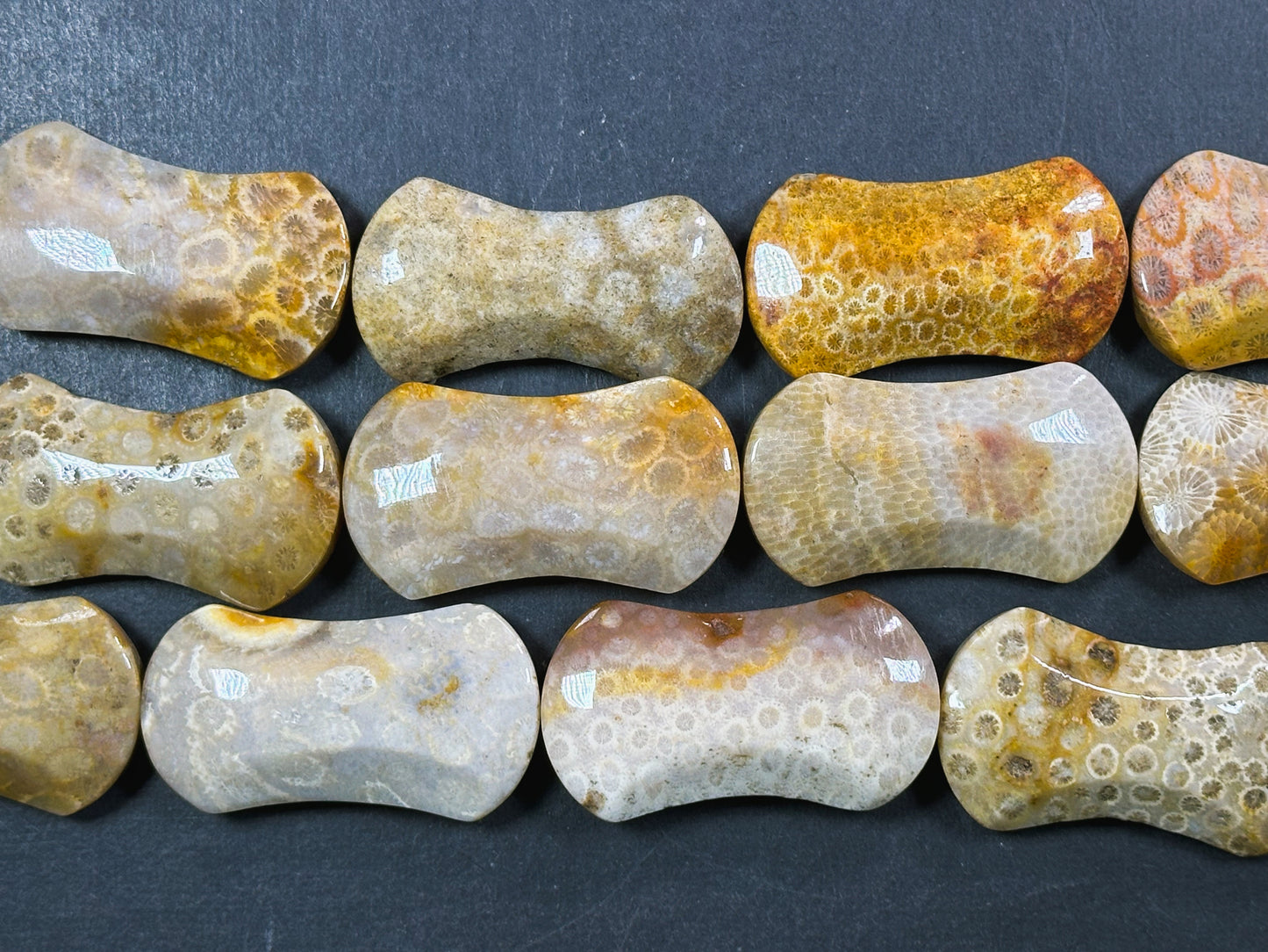 Natural Fossil Coral Gemstone Bead 45x25mm Hourglass Shape, Beautiful Natural Beige Orange Color Fossil Coral Beads, Full Strand 15.5"