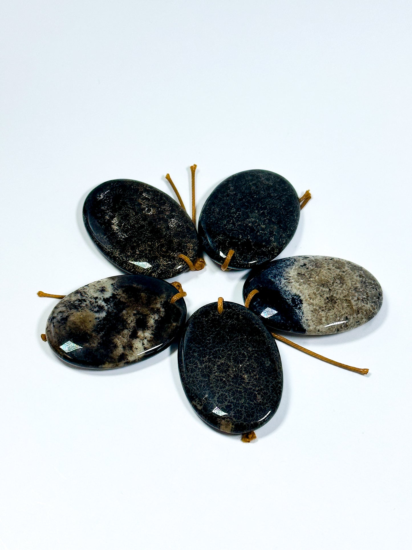 NATURAL Black Fossil Coral Gemstone Pendant 50x35mm Oval Shape Pendant, Beautiful Black Gray Beige Color Fossil Coral Loose Pendant