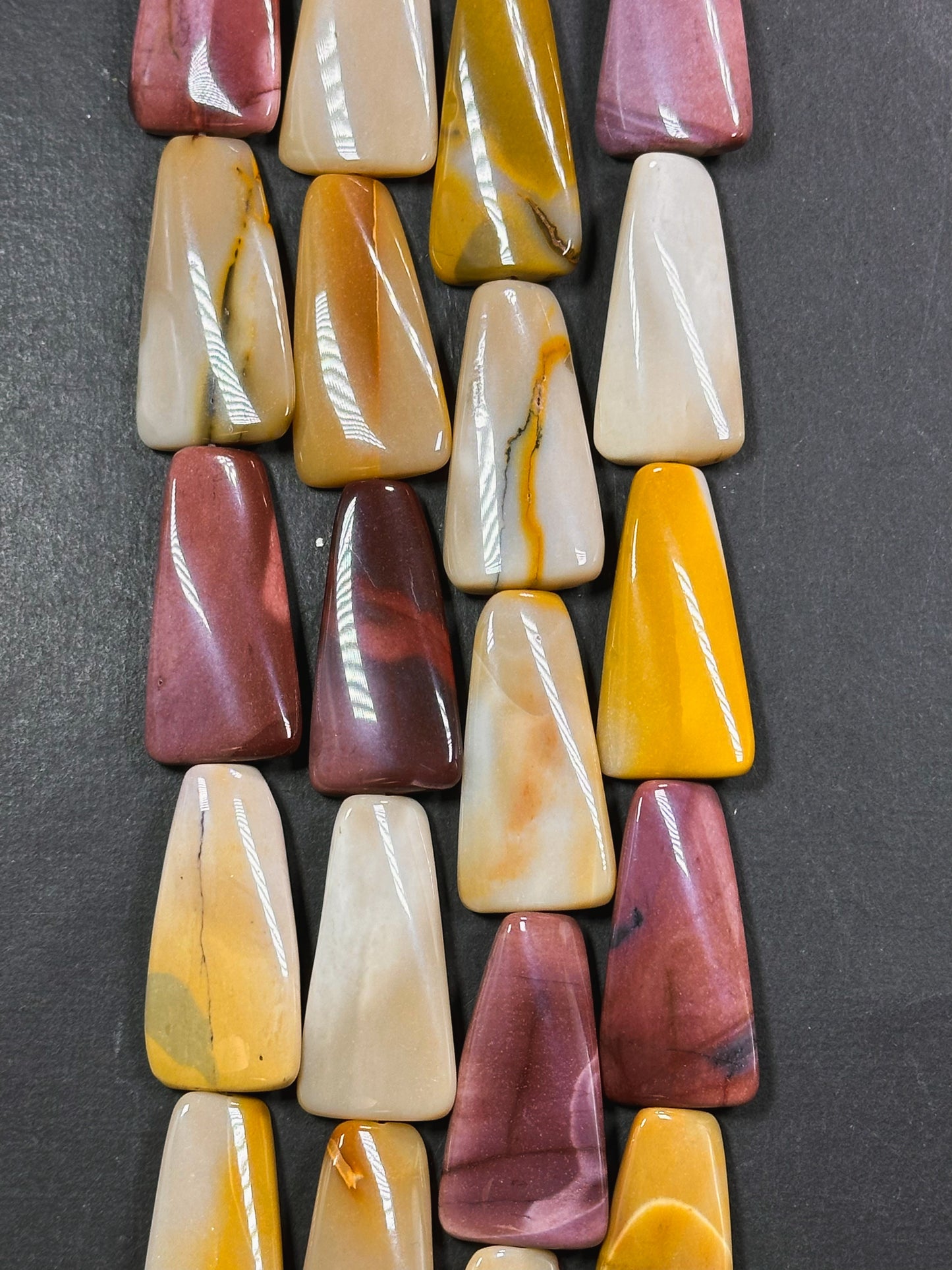 Natural Mookaite Gemstone Bead 36x17mm Trapezoid Shape, Beautiful Natural Red Yellow Color Mookaite Jasper Gemstone Bead, Full Strand 15.5"