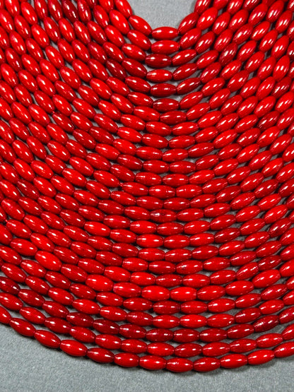 Natural Bamboo Coral Gemstone Bead 6x3mm Rice Shape Bead, Beautiful Natural Red Color Bamboo Coral Beads, Great Quality Full Strand 15.5"