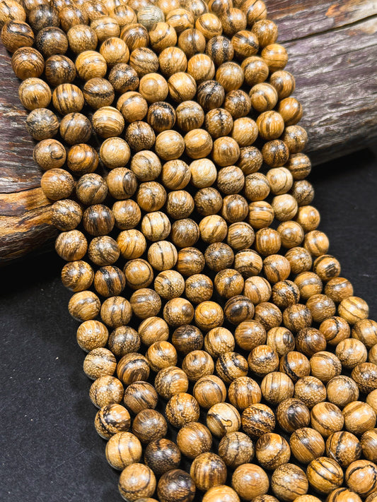 Natural Tiger Skin Sandalwood Beads 8mm 10mm Round Beads, Natural Light Brown Aromatic Wood Meditation Prayer Mala Beads Full Strand 15.5"