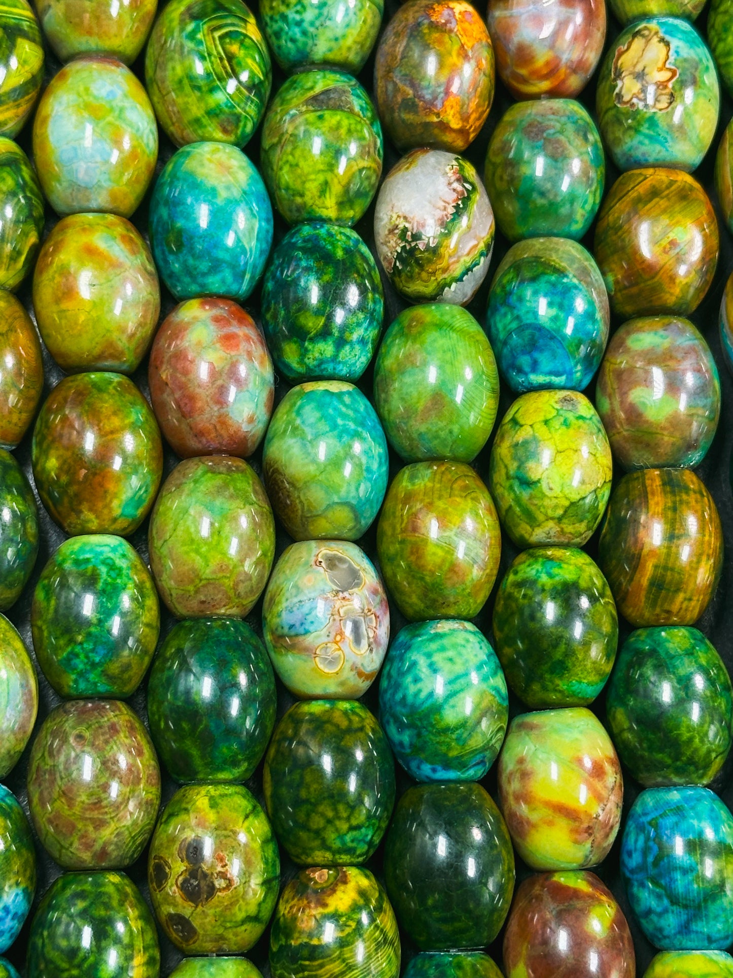 Natural Tibetan Gemstone Bead 19x15mm Barrel Shape, Gorgeous Multicolor Green Blue Tibetan Gemstone Beads, Excellent Quality Full Strand 13"