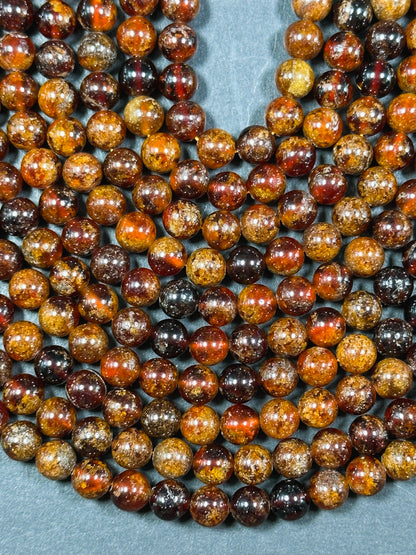 AA+ Natural Hessonite Orange Garnet Gemstone Bead 4mm 6mm 8mm Round Bead, Beautiful Natural Orange Brown Color Garnet Bead Full Strand 15.5"