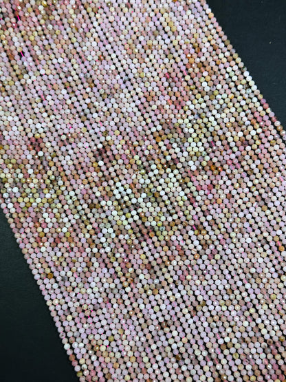 Natural Pink Opal Gemstone Bead Faceted 3mm Round Beads, Beautiful Natural Pink Beige Color Opal Gemstone Excellent Quality Full Strand 15.5