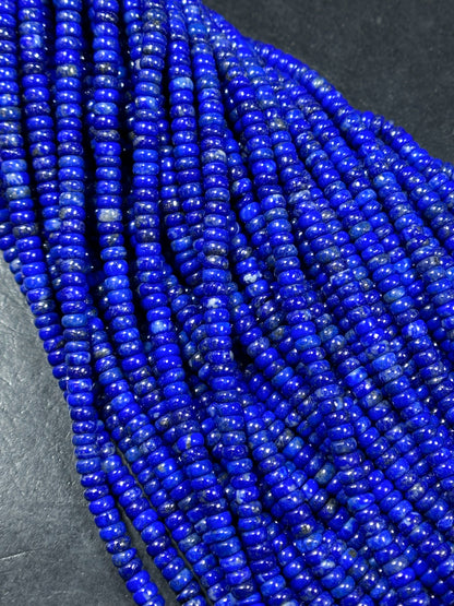 Natural Lapis Lazuli Gemstone Bead Smooth 4x2mm Rondelle Shape Beads, Gorgeous Natural Royal Blue Color Lapis Beads, Excellent Quality 15.5"