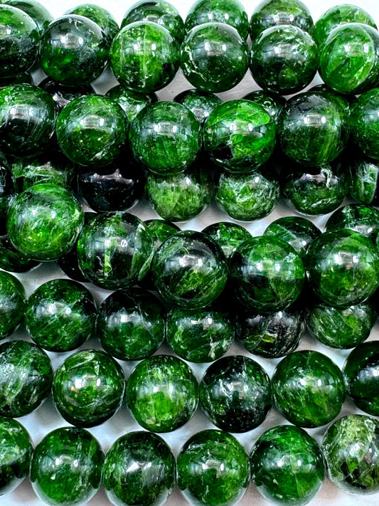 Natural Diopside gemstone bead. round shape stone bead. gorgeous natural green Diopside bead. not treated ! full strand 15.5”