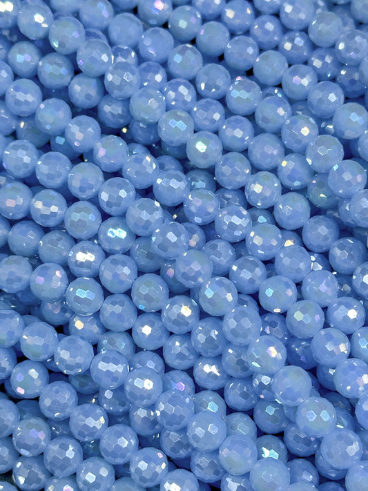 Beautiful Mystic Chinese Crystal Glass Bead Faceted 8mm 9mm Round Bead, Gorgeous Iridescent Light Blue Periwinkle Color Crystal Bead, Great Quality Glass