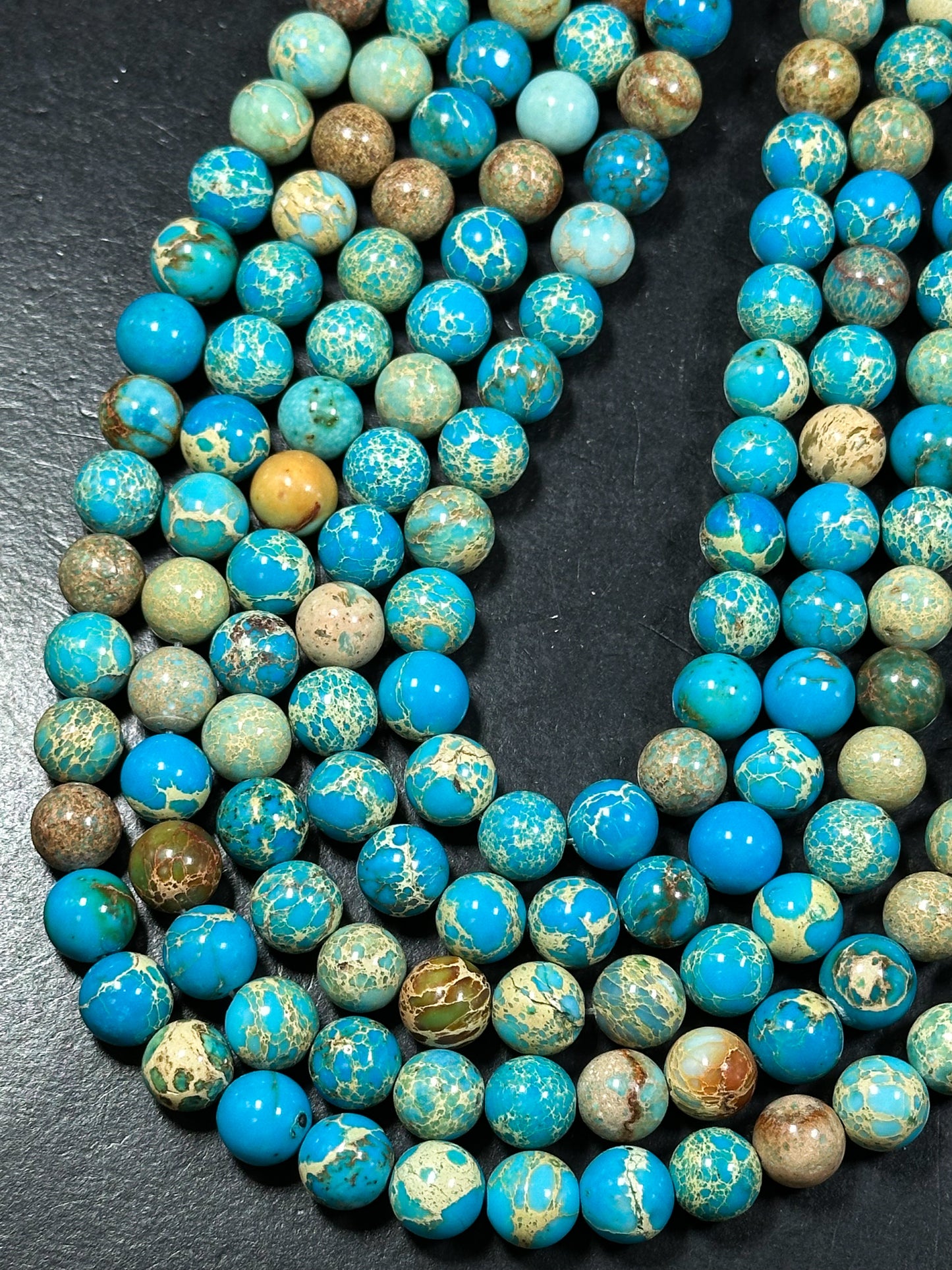 Natural Sea Sediment Jasper Gemstone Bead 6mm 8mm 10mm Round Beads, Beautiful Turquoise Blue Color Imperial Jasper Beads Full Strand 15.5"