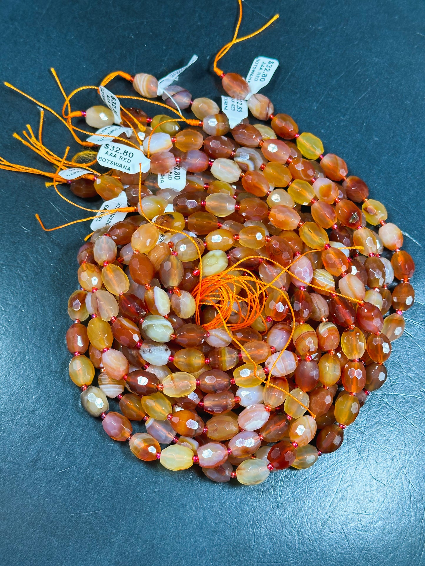 AAA NATURAL Botswana Agate Gemstone Bead Faceted 13x10 Barrel Shape, Gorgeous Red Orange Color Botswana Agate Gemstone Bead Full Strand 15.5
