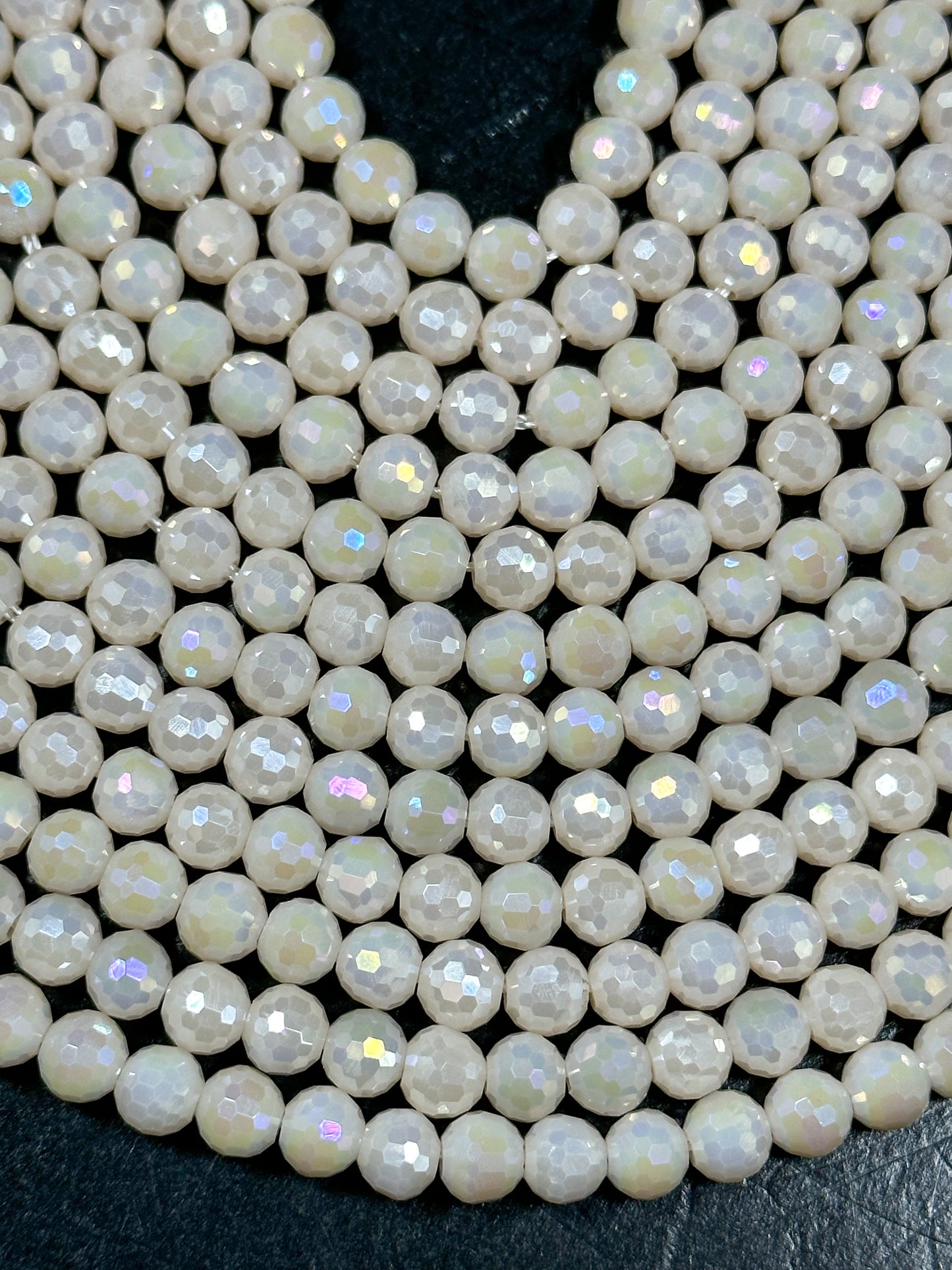 Beautiful Mystic Chinese Crystal Glass Bead Faceted 5.5mm Round Bead, Gorgeous Iridescent White Ivory Color Crystal Bead Great Quality Glass